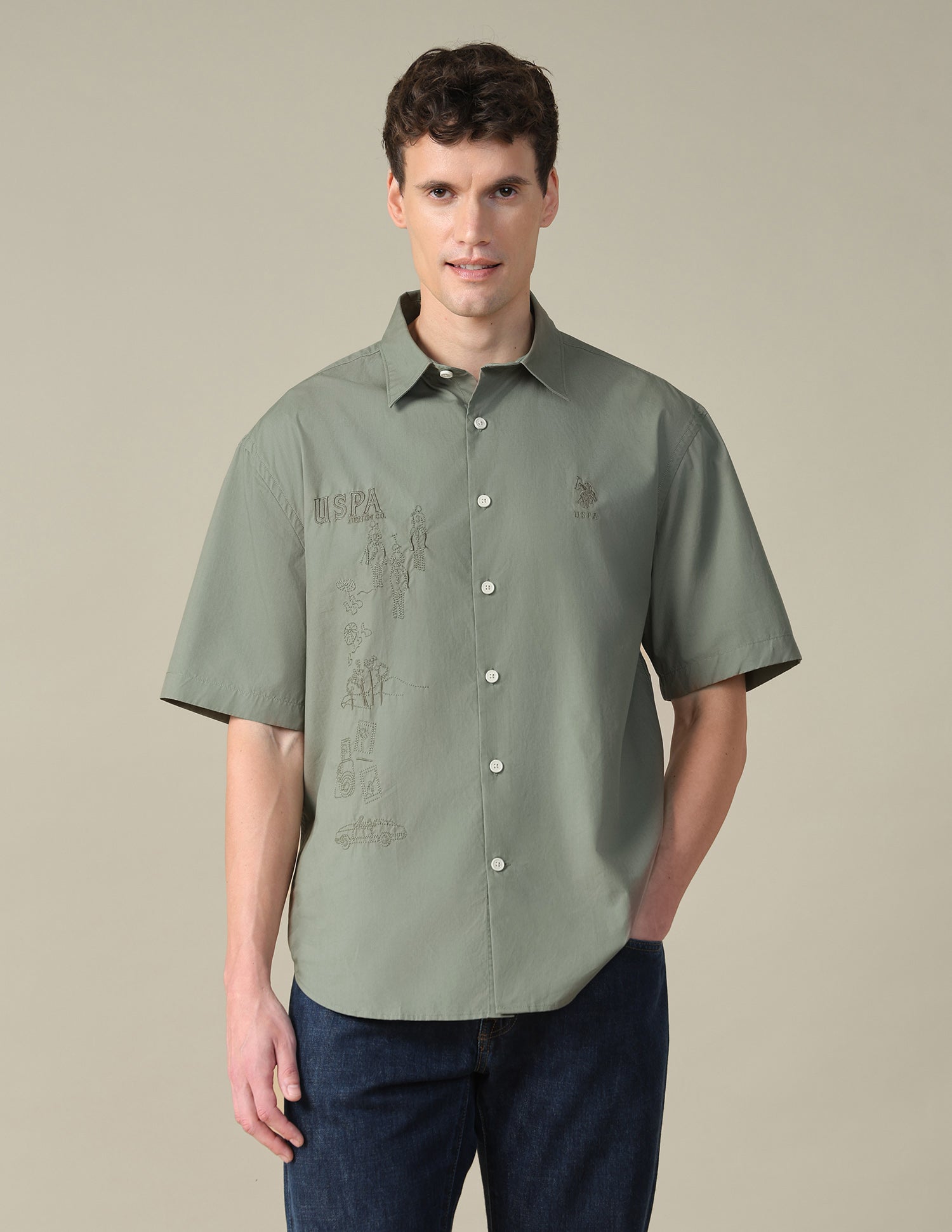 Graphic Brand Embroidered Regular Fit Shirt Green - U.S. Polo Assn. India | Large