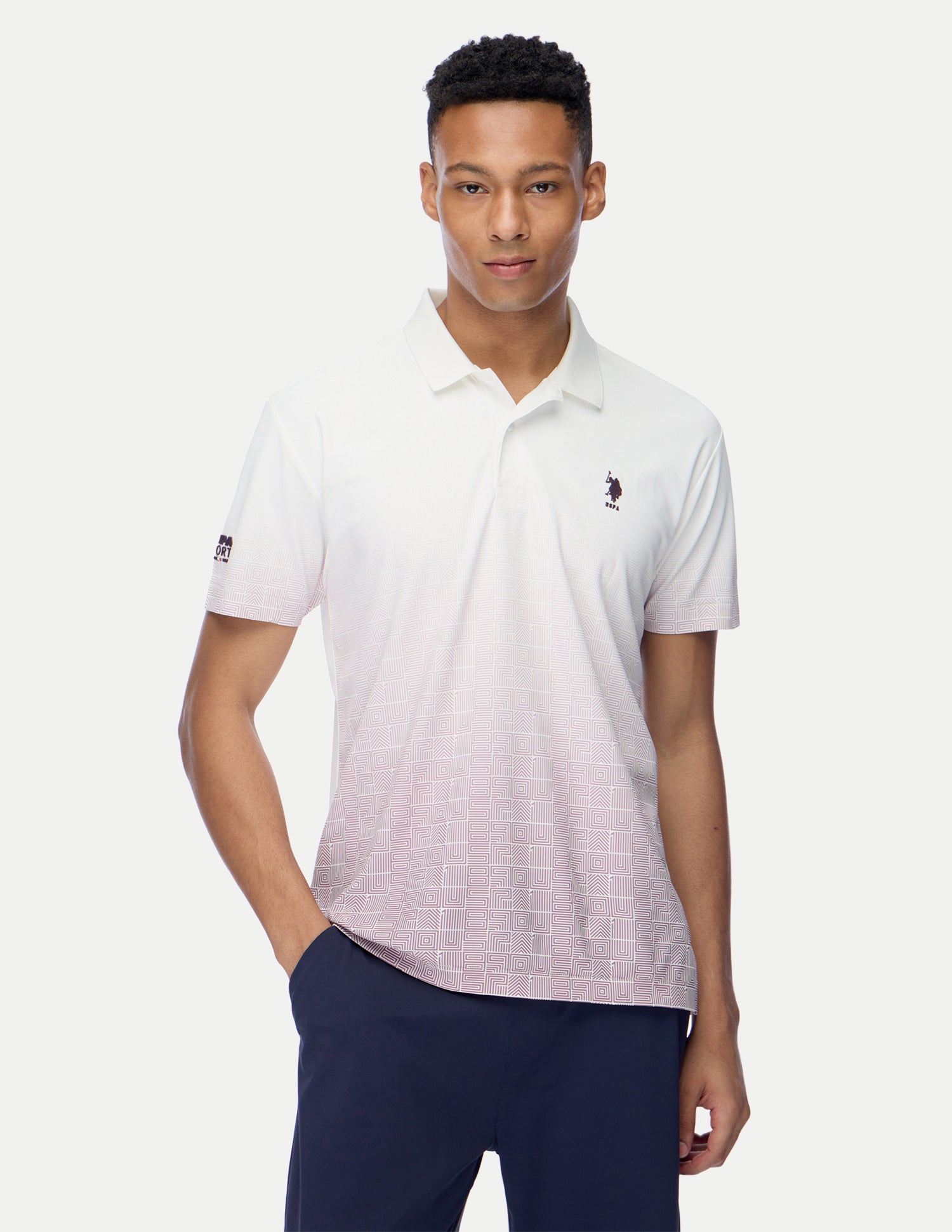 Geometric Printed Regular Fit Active Polo Shirt White - U.S. Polo Assn. India | Large