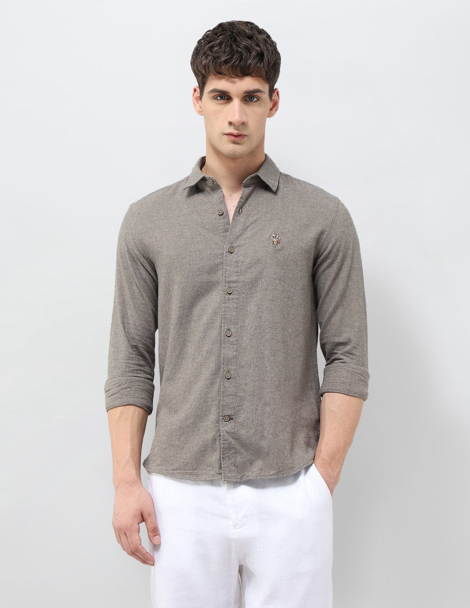 Solid Regular Fit Shirt Light Brown - U.S. POLO ASSN. | Large