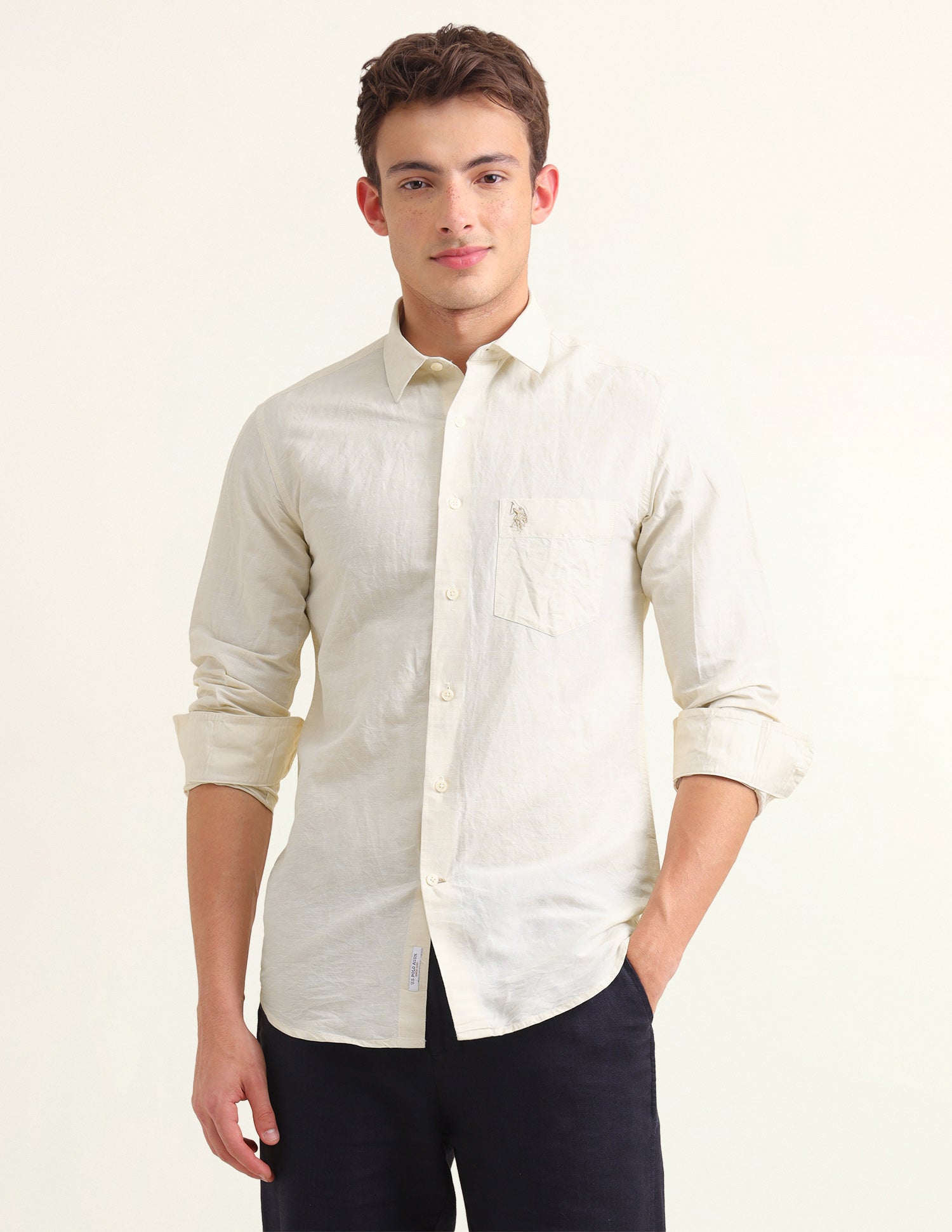 Solid Regular Fit Shirt Beige - U.S. Polo Assn. India | Large