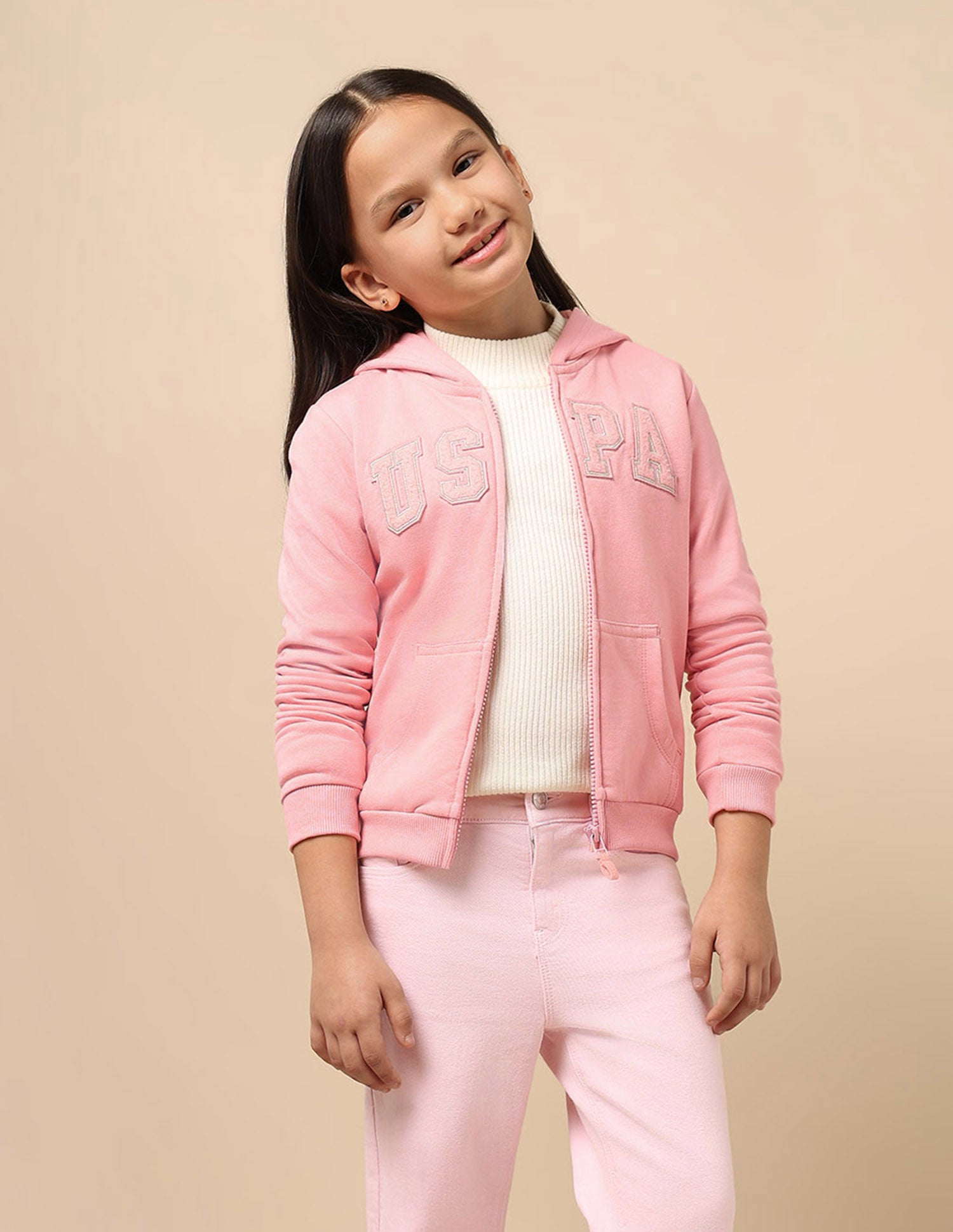 Girls Embroidered Hooded Sweatshirt Light Pink - U.S. POLO ASSN. | Large