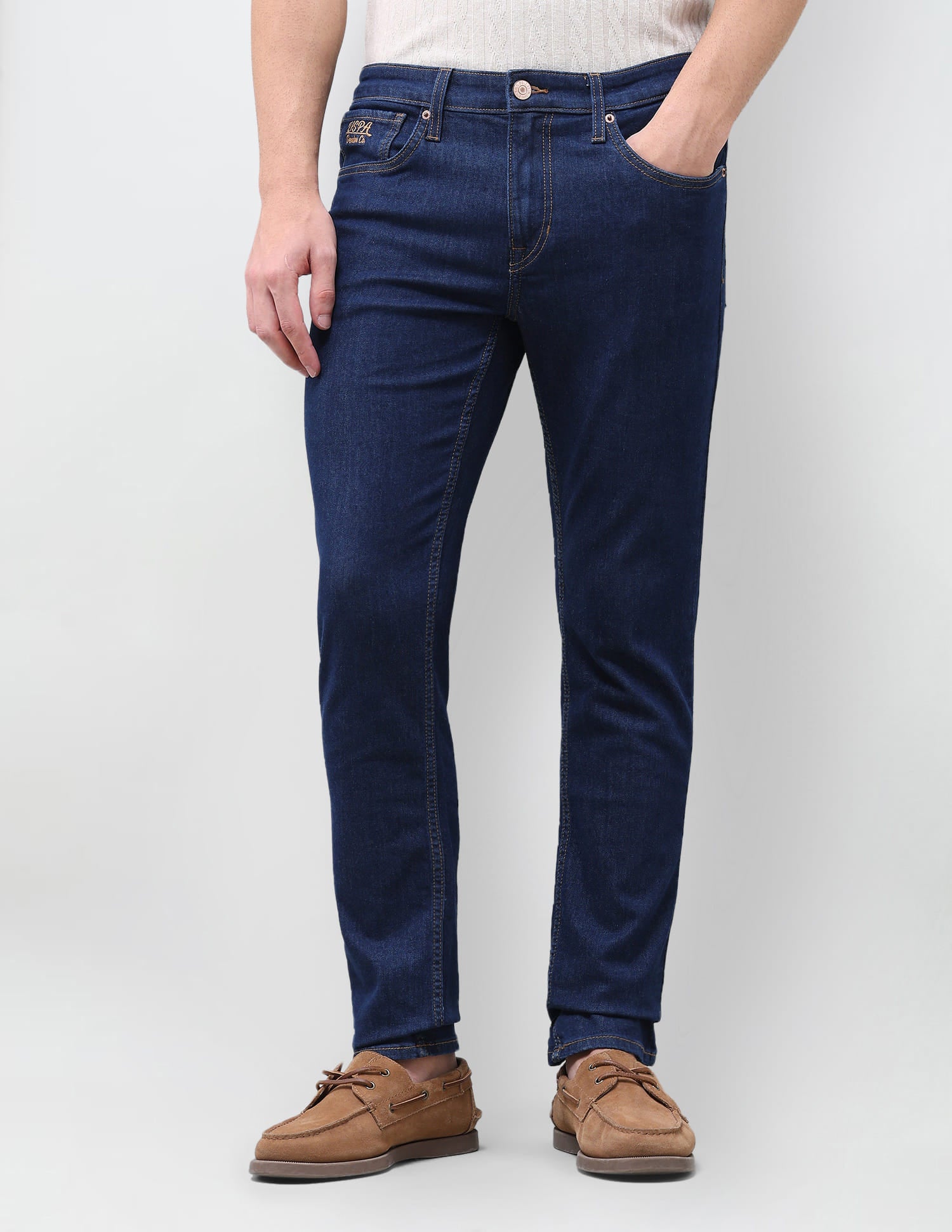 Solid Slim Tapered Fit Jeans Blue - U.S. Polo Assn. India | Large