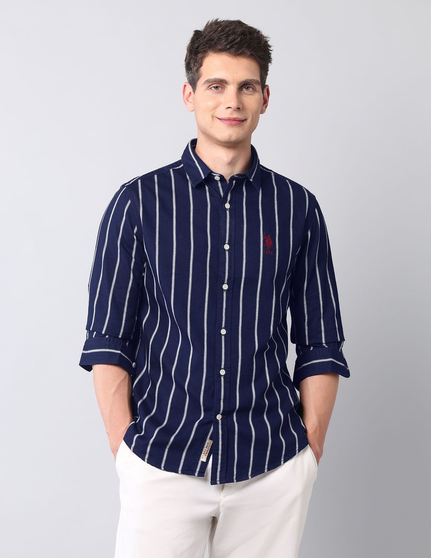 Vertical Striped Pure Cotton Shirt Indigo - U.S. Polo Assn. India | Large