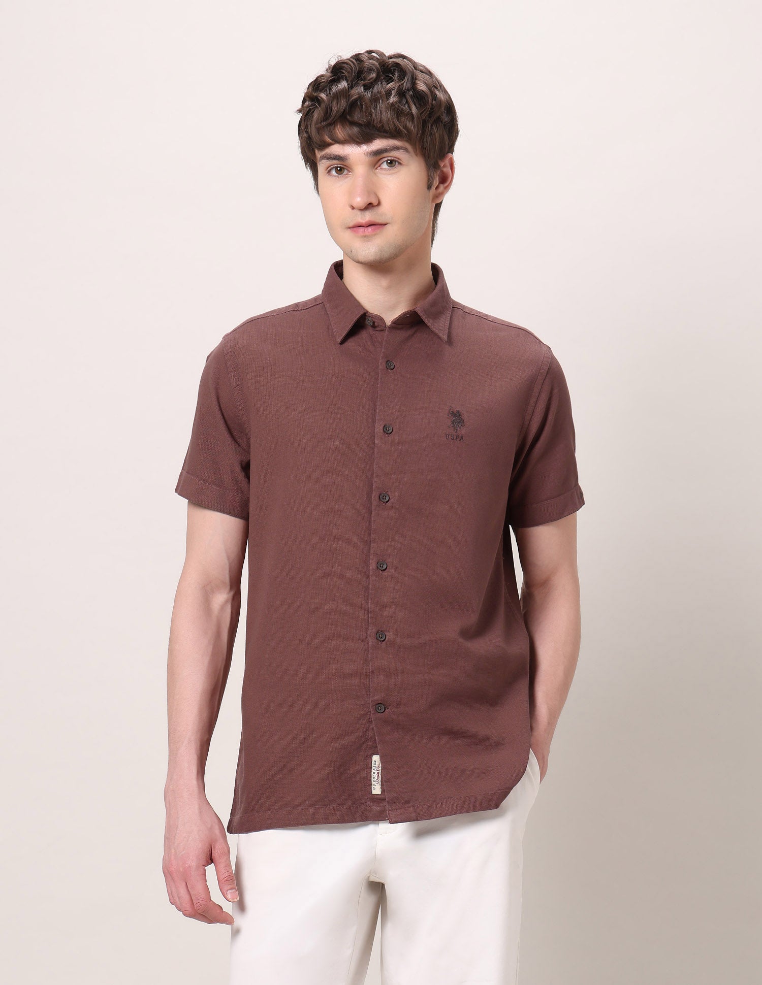 Pure Cotton Dobby Shirt Burgundy - U.S. Polo Assn. India | Large