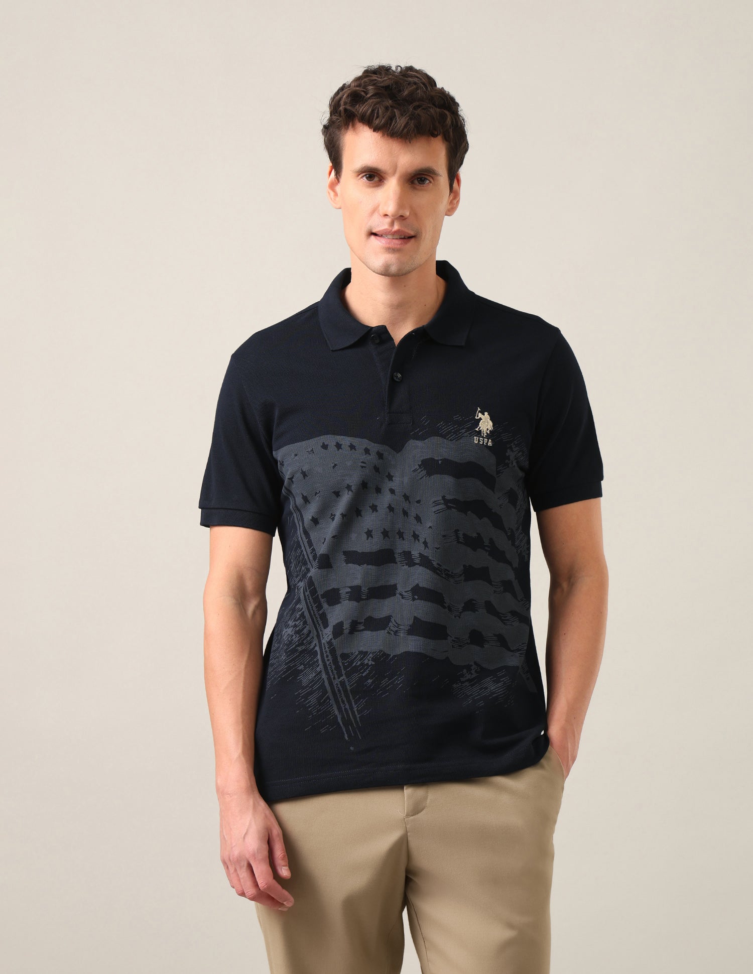 Graphic Printed Slim Fit Polo Shirt Navy - U.S. Polo Assn. India | Large