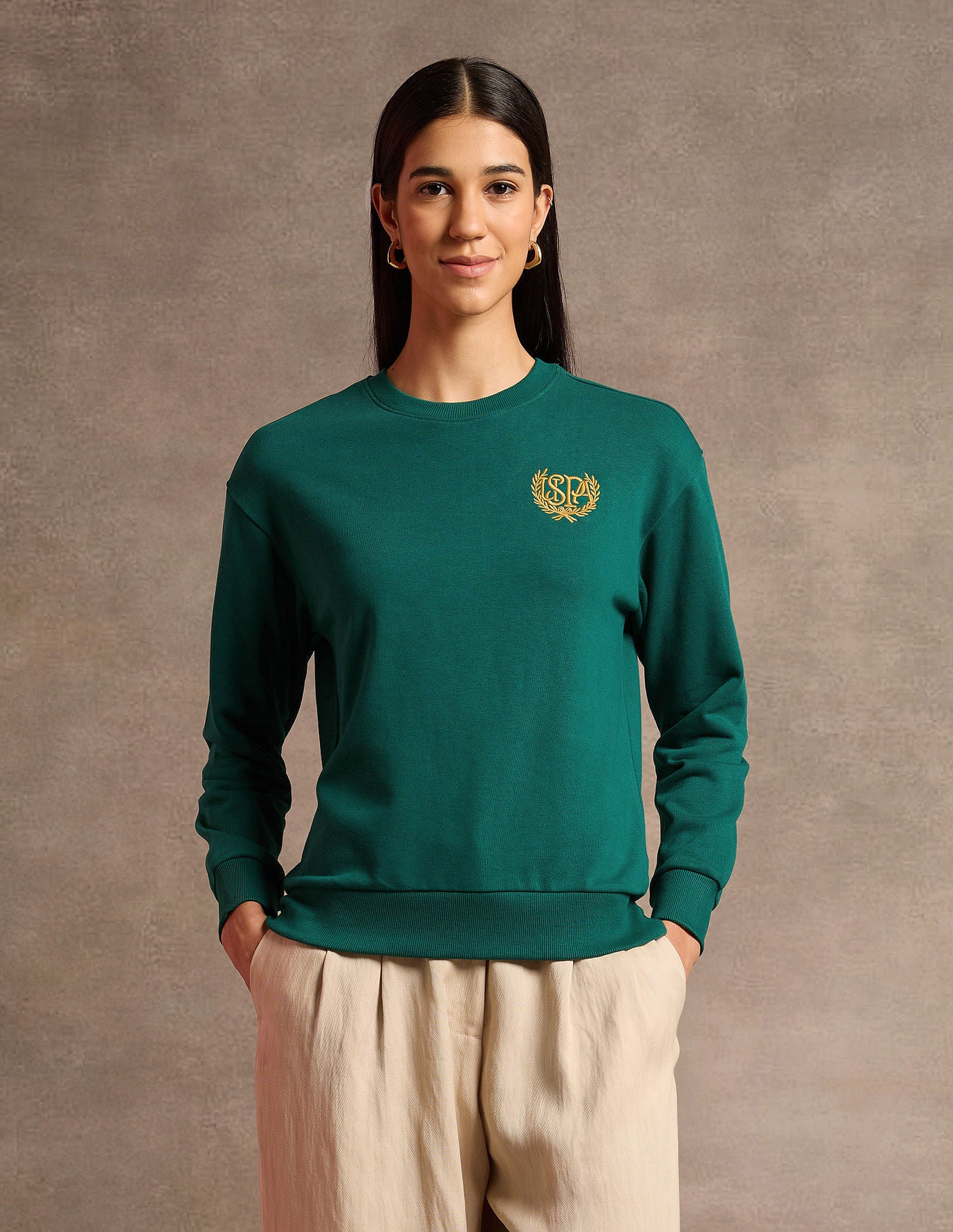 Crew Neck Logo Embroidered Sweatshirt Dark Green - U.S. POLO ASSN. | Large