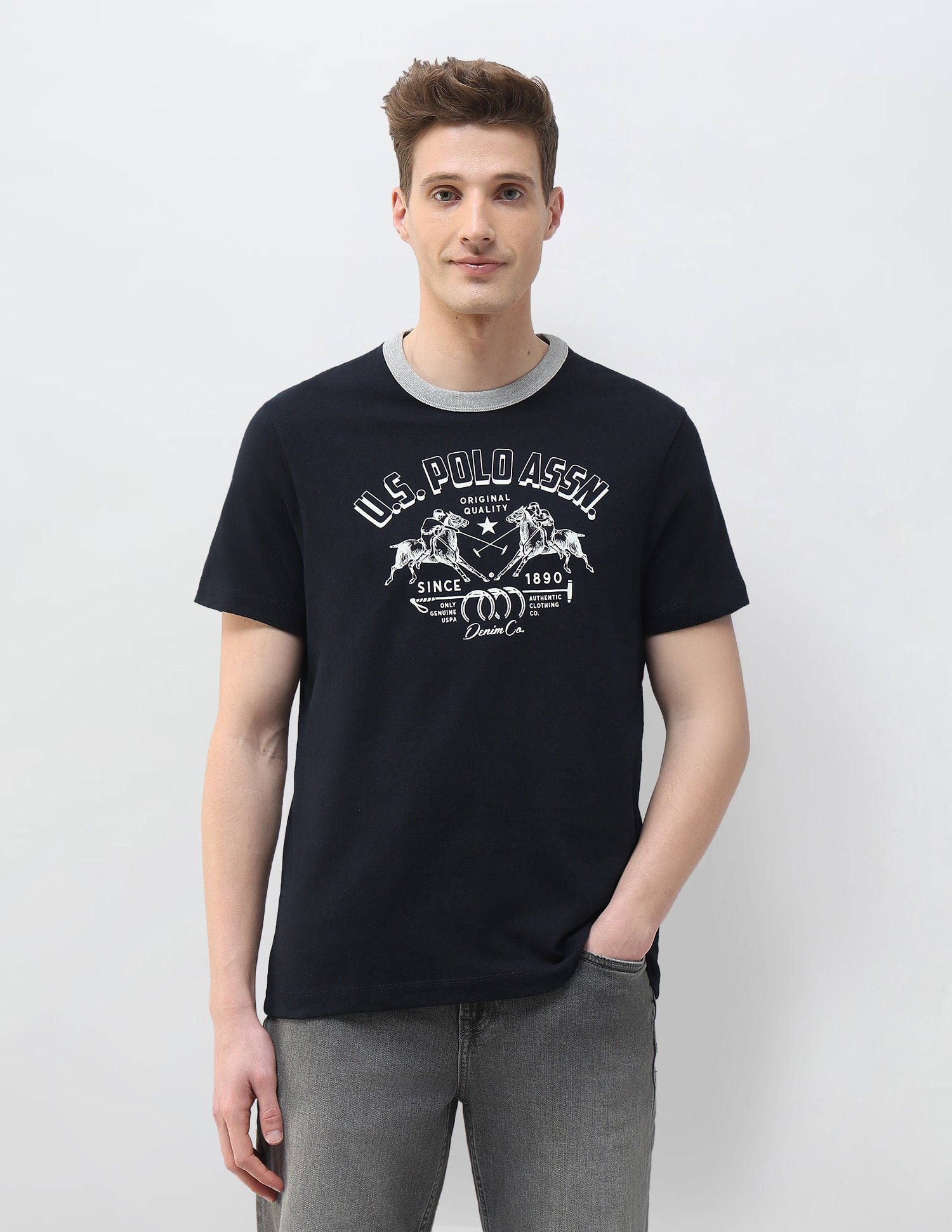 Graphic Brand Printed Motel On The Coast T-Shirt Navy - U.S. Polo Assn. India | Large