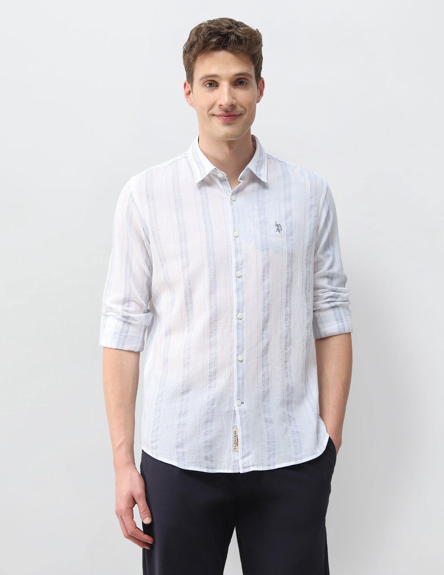 Vertical Striped Regular Fit Shirt Ecru - U.S. Polo Assn. India | Large