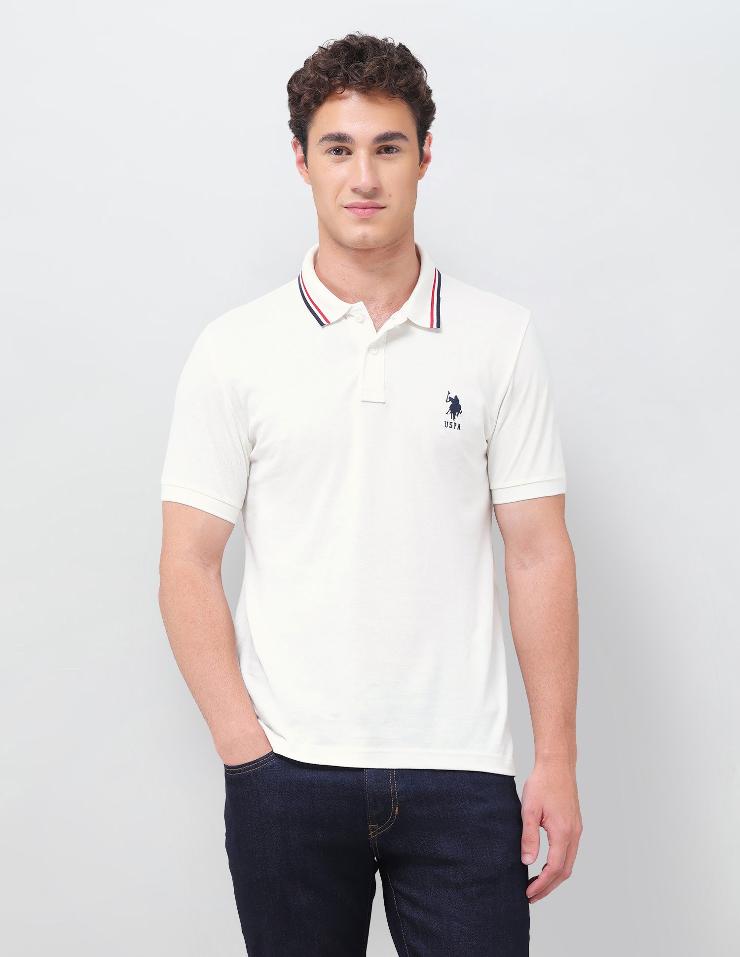 Solid Regular Fit Polo Shirt Off White - U.S. Polo Assn. India | Large