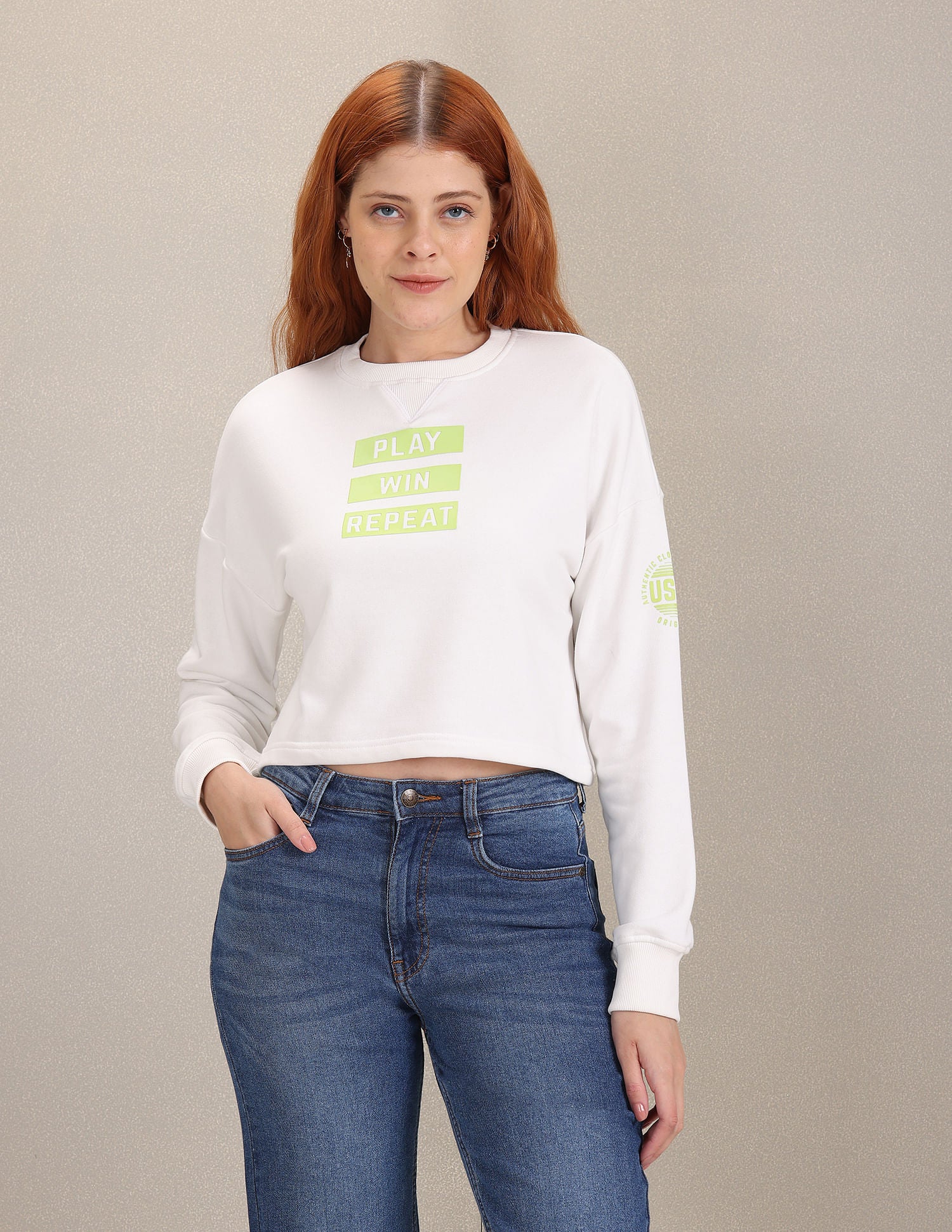Crew Neck Typographic Print Sweatshirt White - U.S. Polo Assn. India | Large