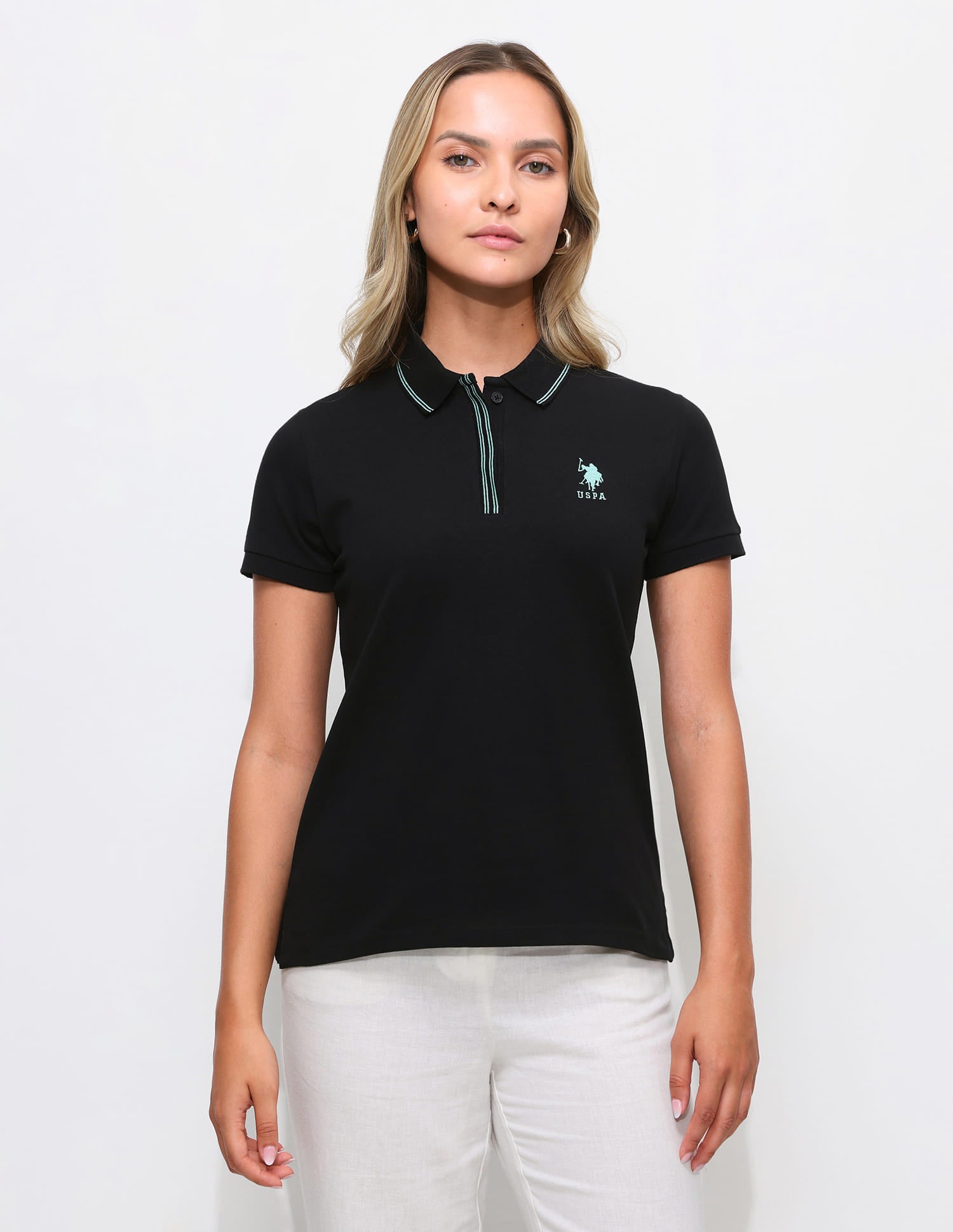 Tipped Collar Regular Fit Polo Shirt Balck - U.S. Polo Assn. India | Large