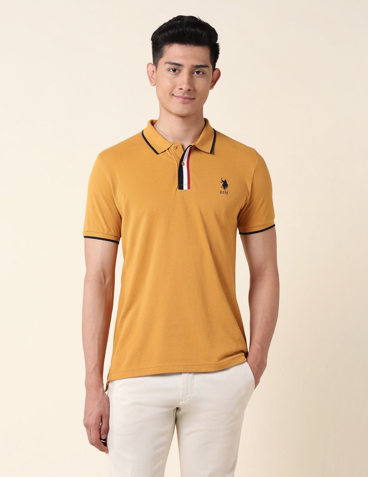 Solid Slim Fit Polo Shirt Mustard - U.S. Polo Assn. India | Large