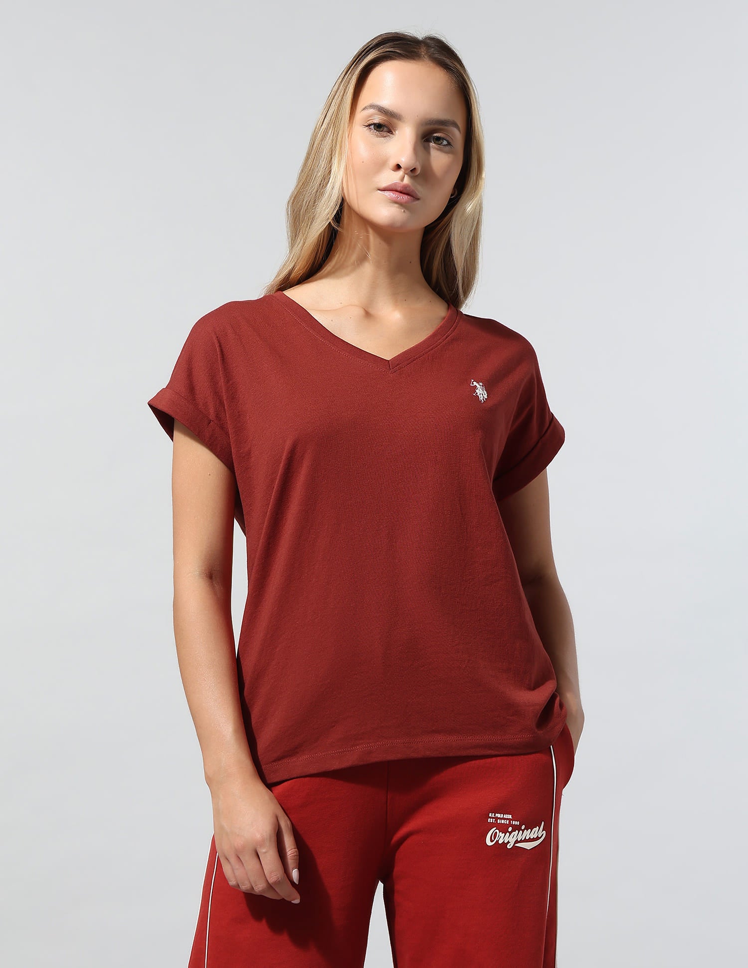 Basic V-Neck Regular T-Shirt Red - U.S. Polo Assn. India | Large