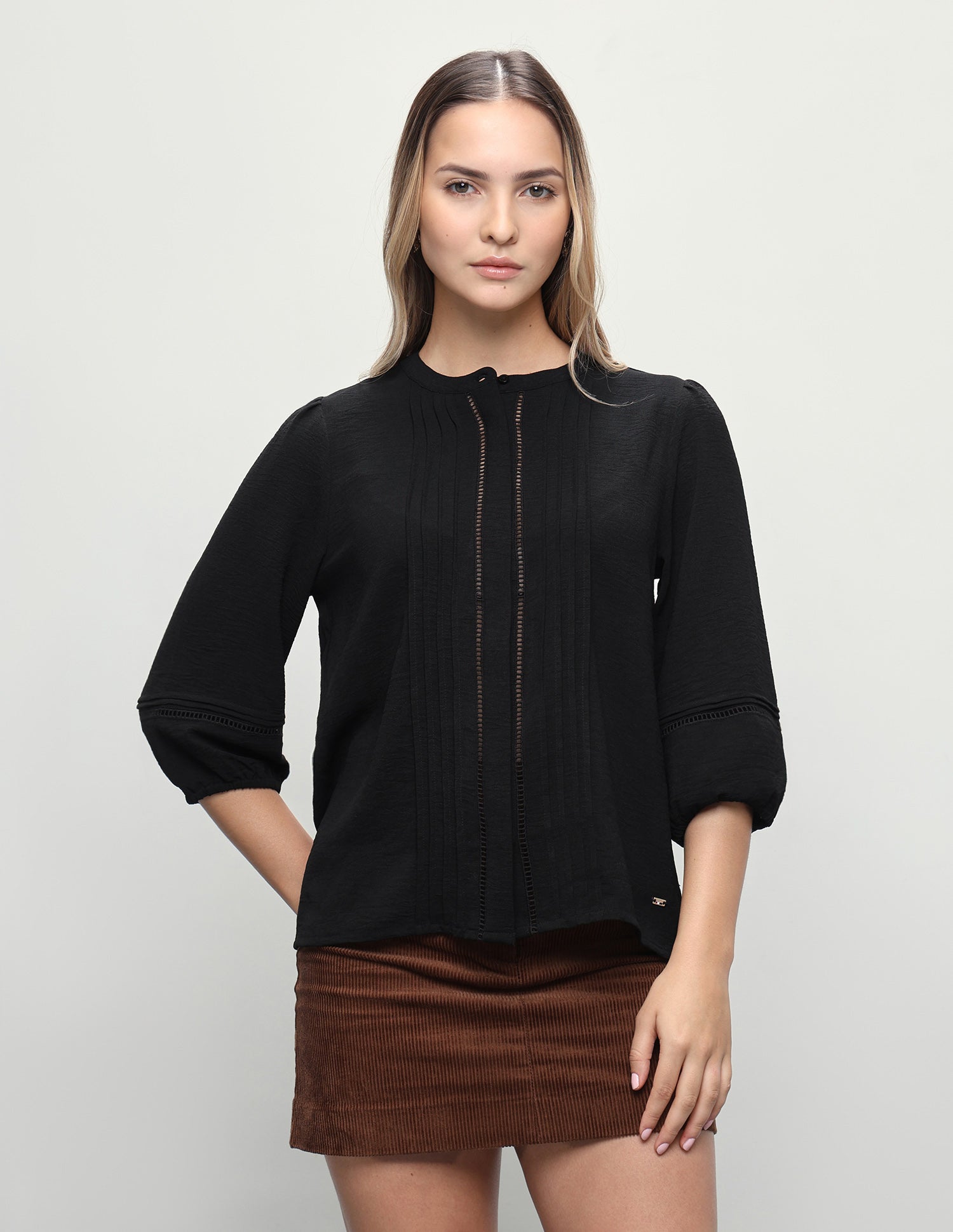Band Collar Puff Sleeve Top Black - U.S. Polo Assn. India | Large