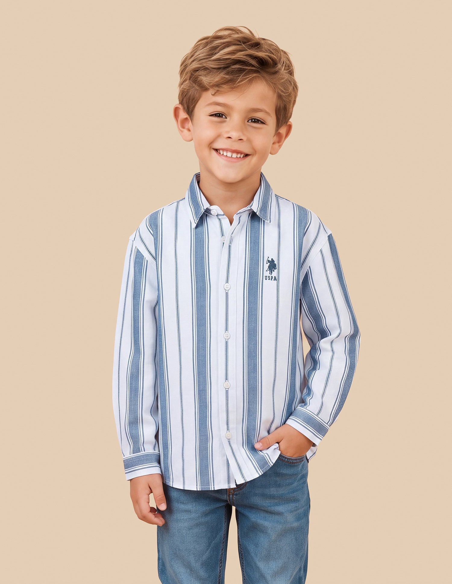 Vertical Striped Regular Fit Shirt Blue - U.S. Polo Assn. India | Large