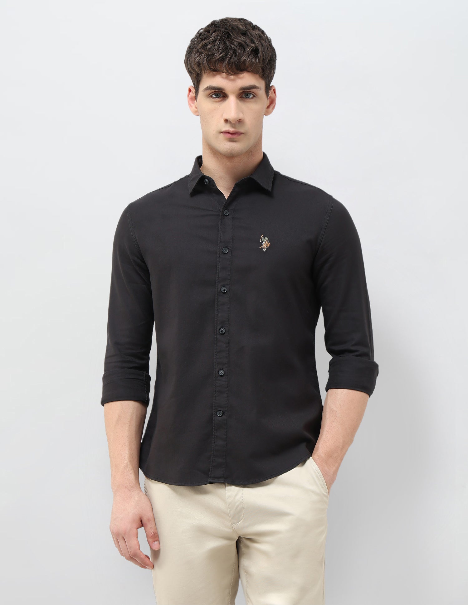 Slim Fit Twill Monochrome Shirt Dark Grey - U.S. POLO ASSN. | Large