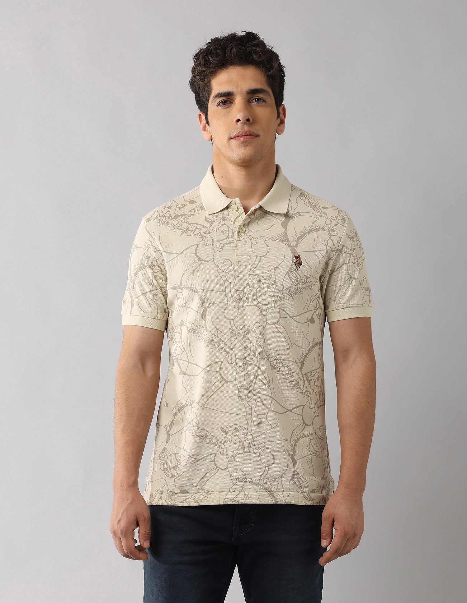 Muscle Fit Work And Wander Polo Shirt Beige - U.S. Polo Assn. India | Large