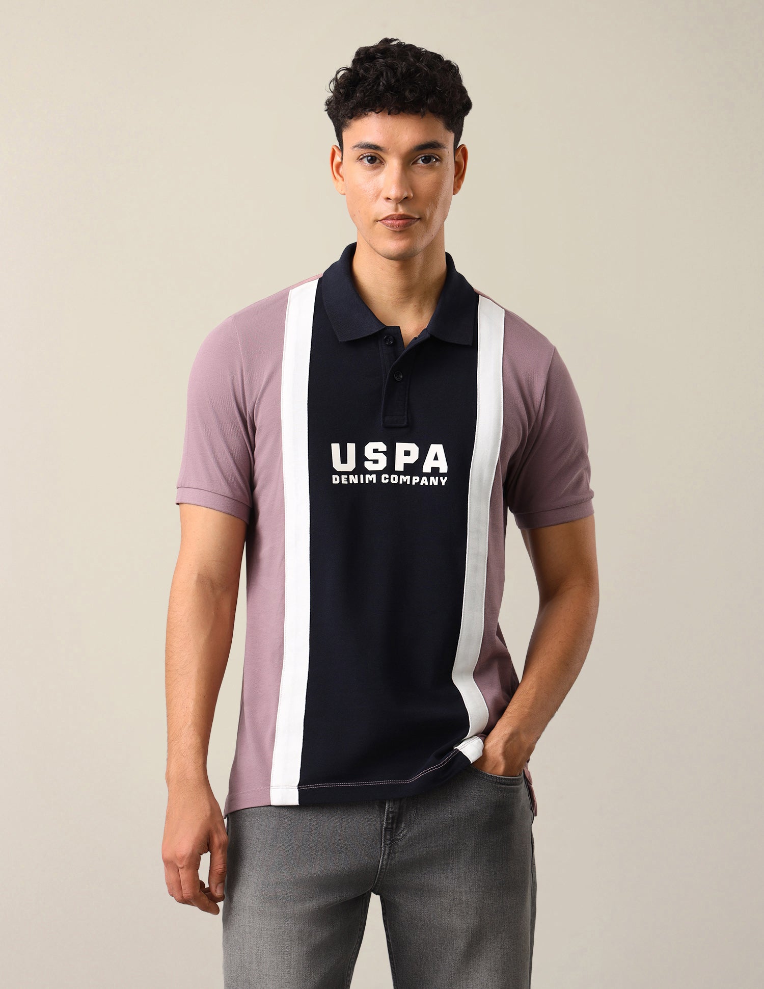 Colourblocked Slim Fit Polo Shirt Dark Pink - U.S. Polo Assn. India | Large