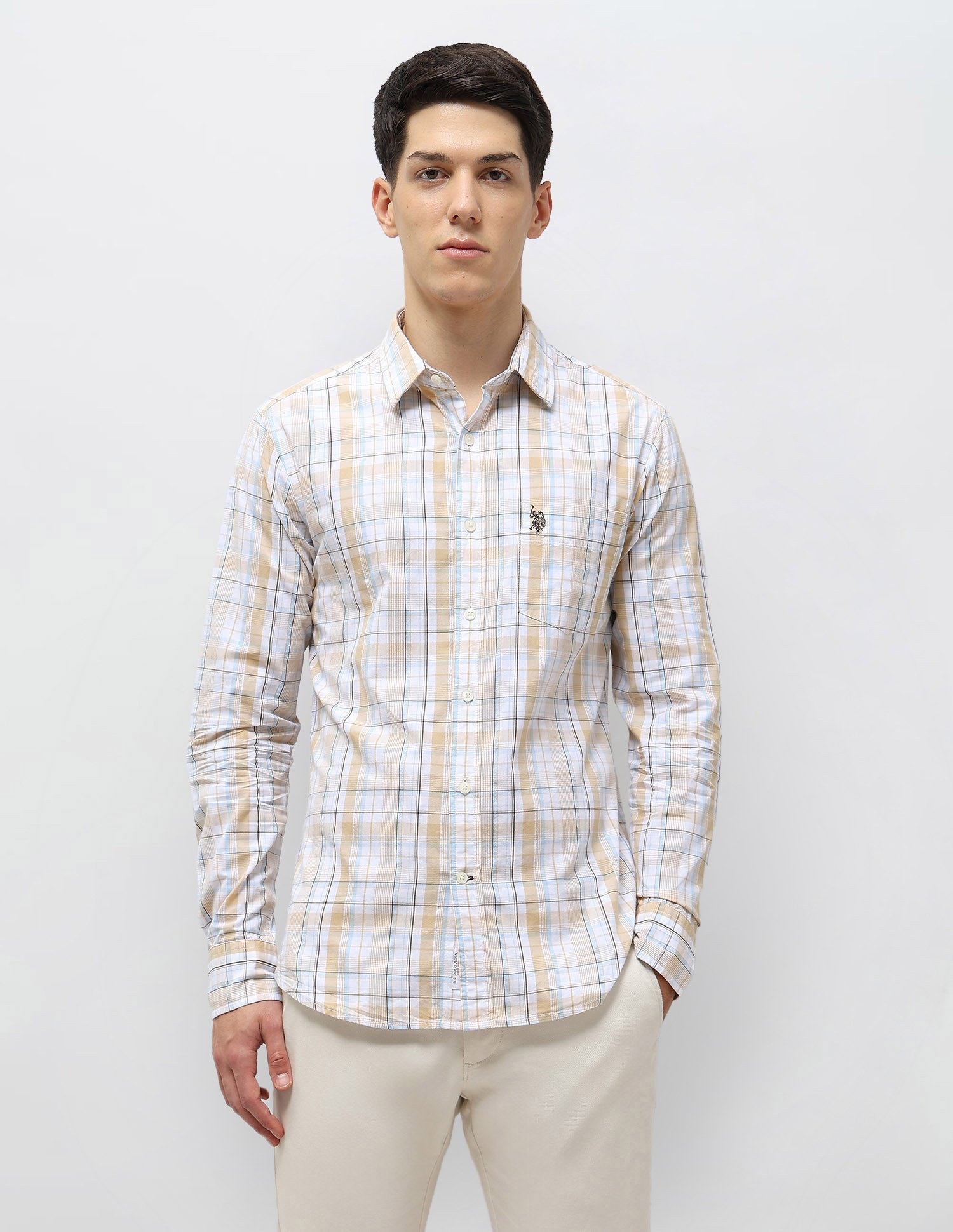 Tartan Checked Seersucker Shirt Mustard - U.S. Polo Assn. India | Large
