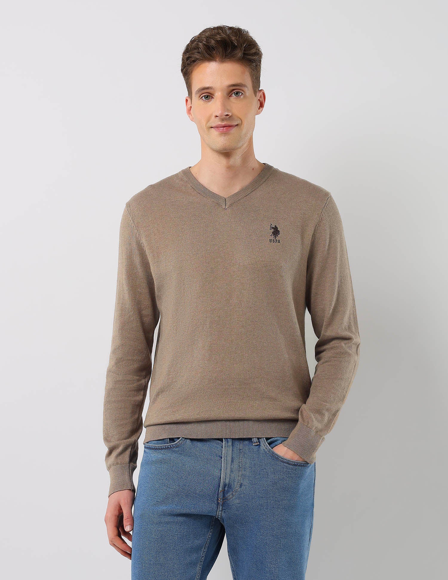 Heathered Regular Fit Sweater Light Brown - U.S. POLO ASSN. | Large