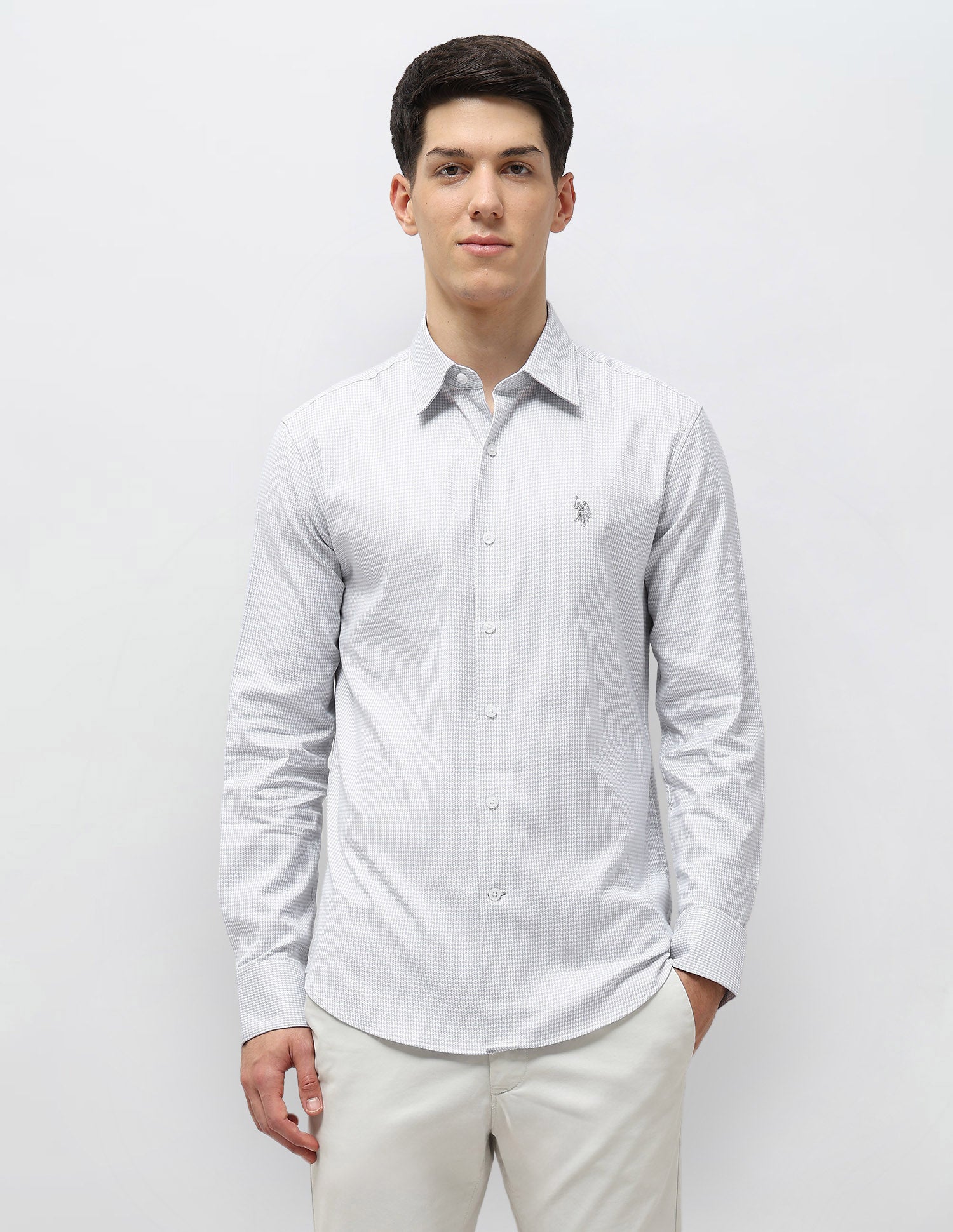 Houndstooth Self Design Tailored Fit Shirt Grey - U.S. POLO ASSN. | Large