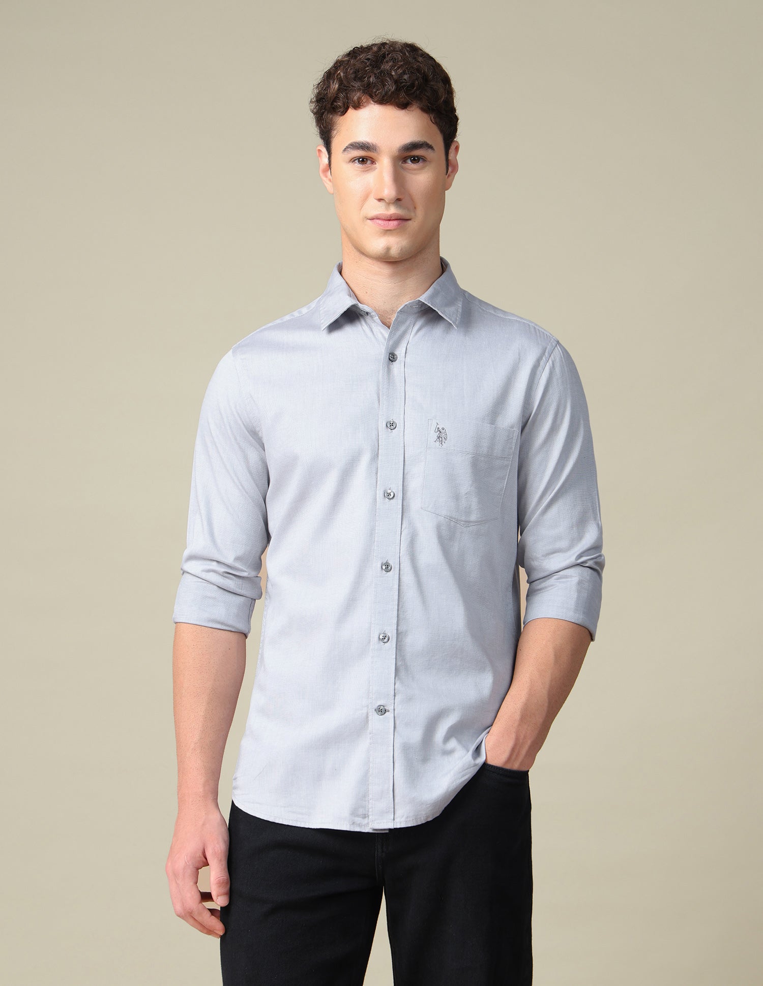 Solid Tailored Fit Shirt Grey - U.S. Polo Assn. India | Large