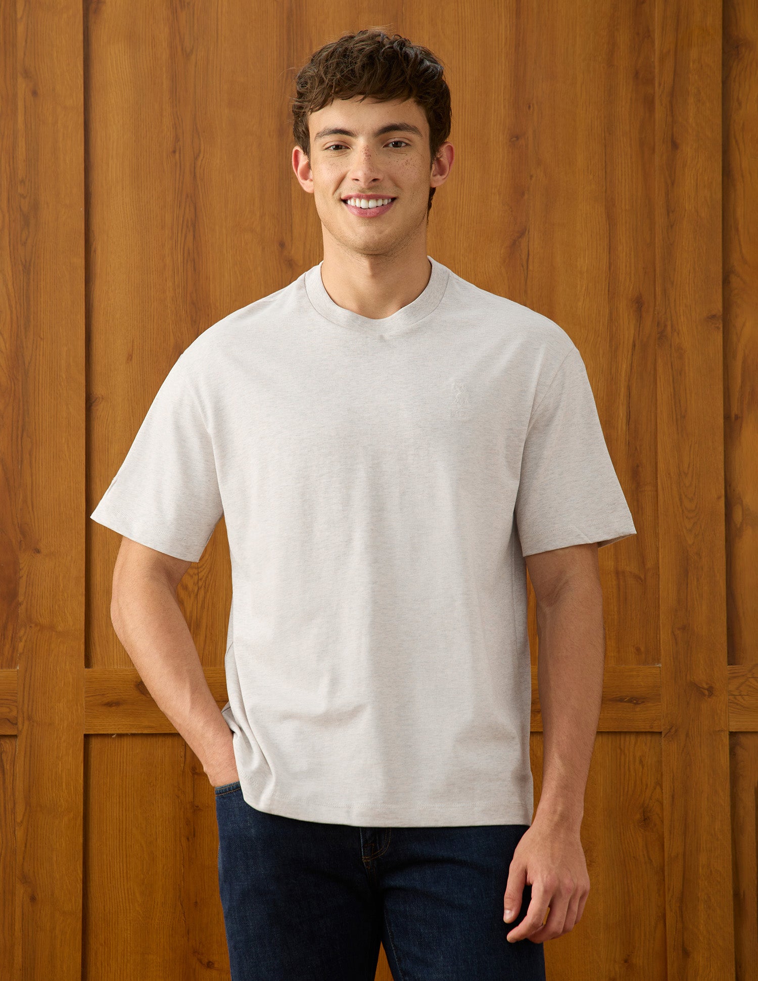 Heathered Relaxed Fit T-Shirt Ecru Melange - U.S. Polo Assn. India | Large