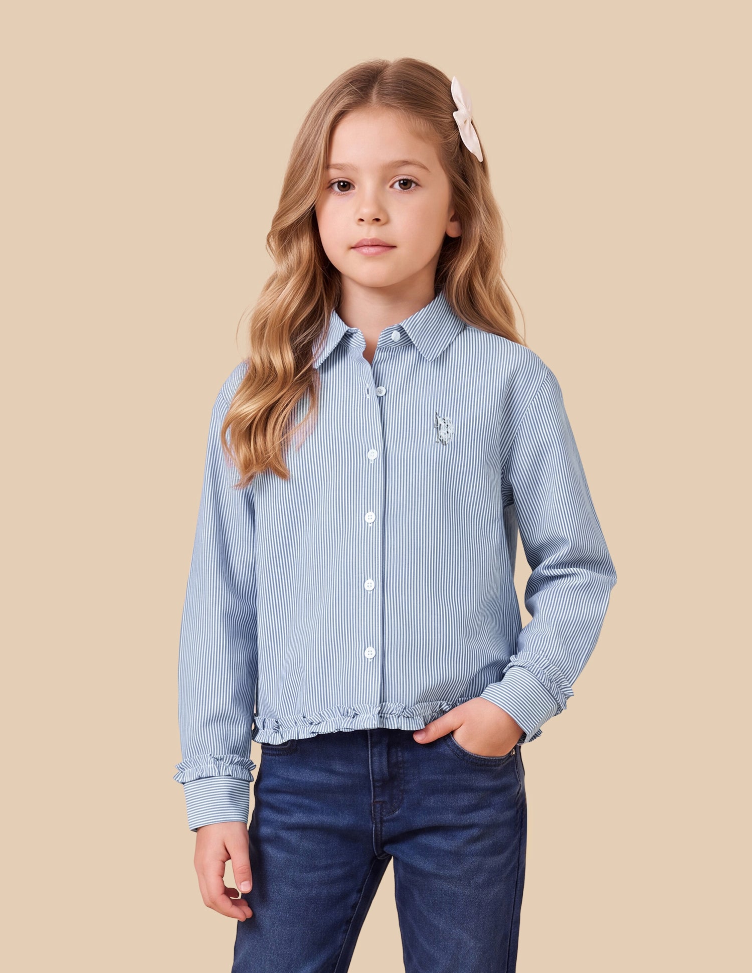 Vertical Striped Relaxed Fit Top Blue - U.S. Polo Assn. India | Large
