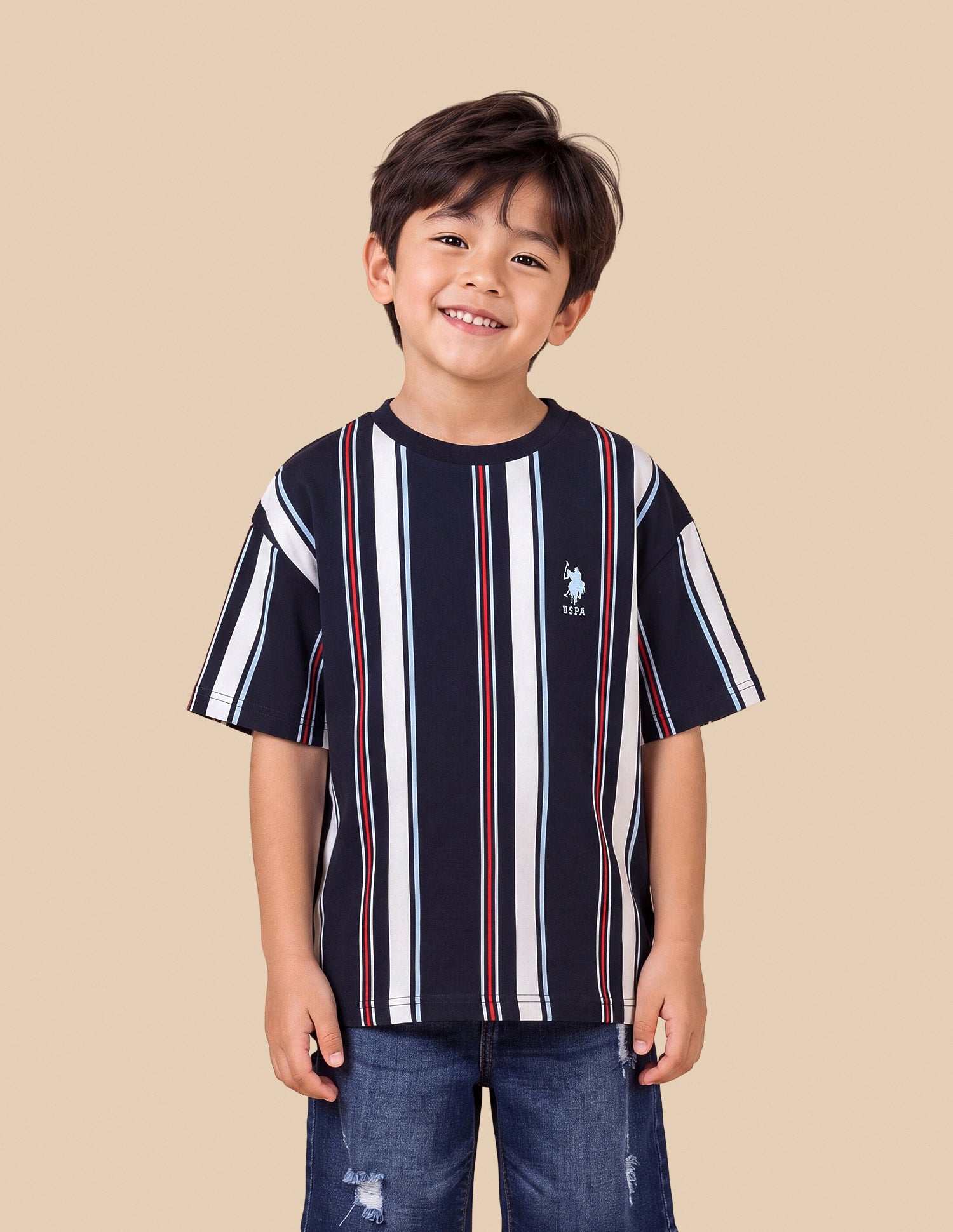 Vertical Striped Oversized Fit T-Shirt Navy - U.S. Polo Assn. India | Large