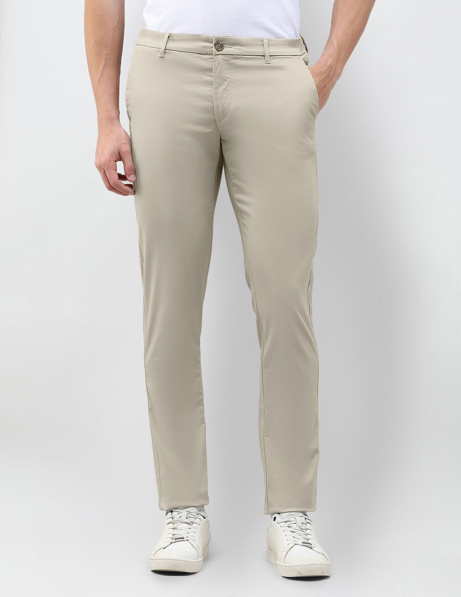 Denver Slim Fit Dobby Trousers Khaki - U.S. Polo Assn. India | Large