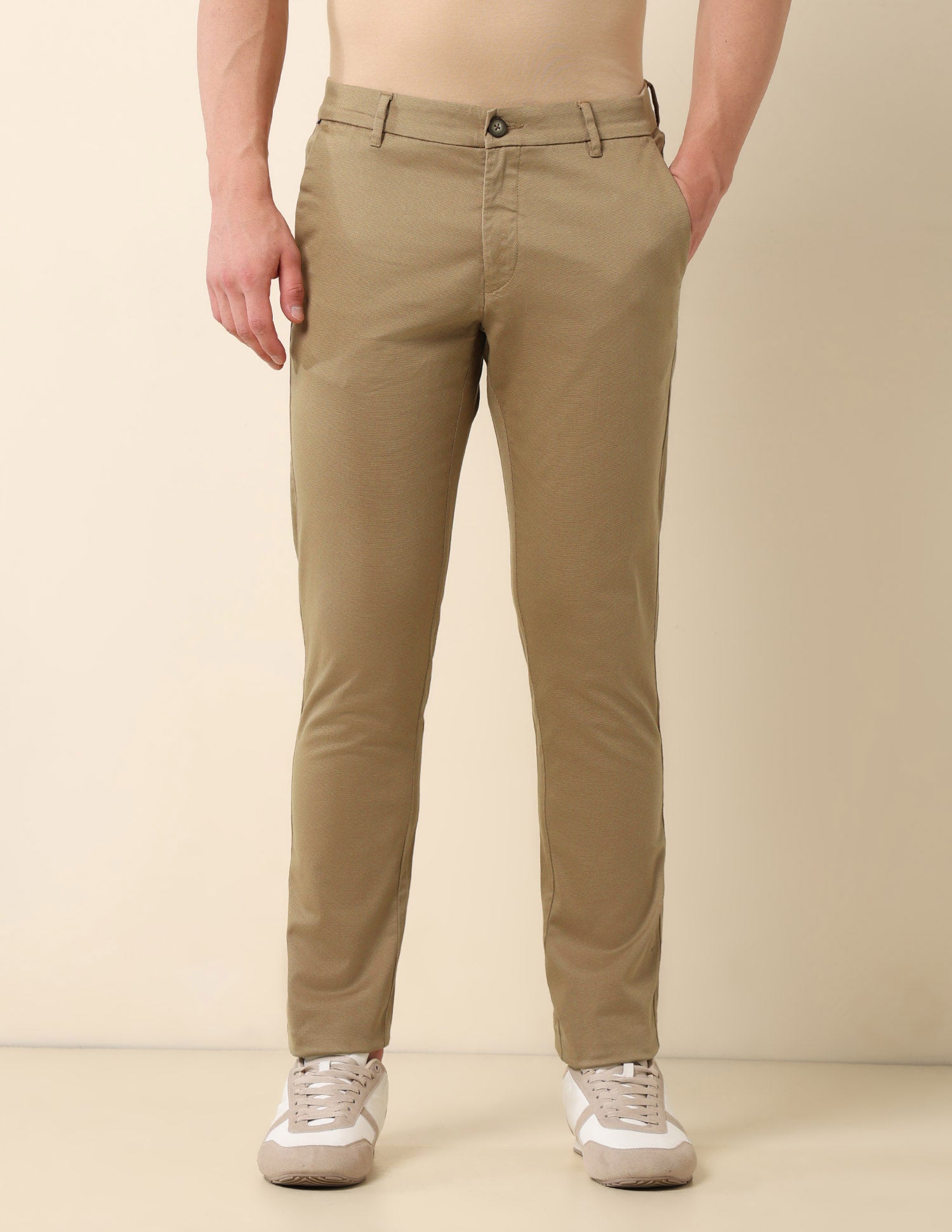 Textured Slim Fit Trousers Dark Khaki - U.S. Polo Assn. India | Large