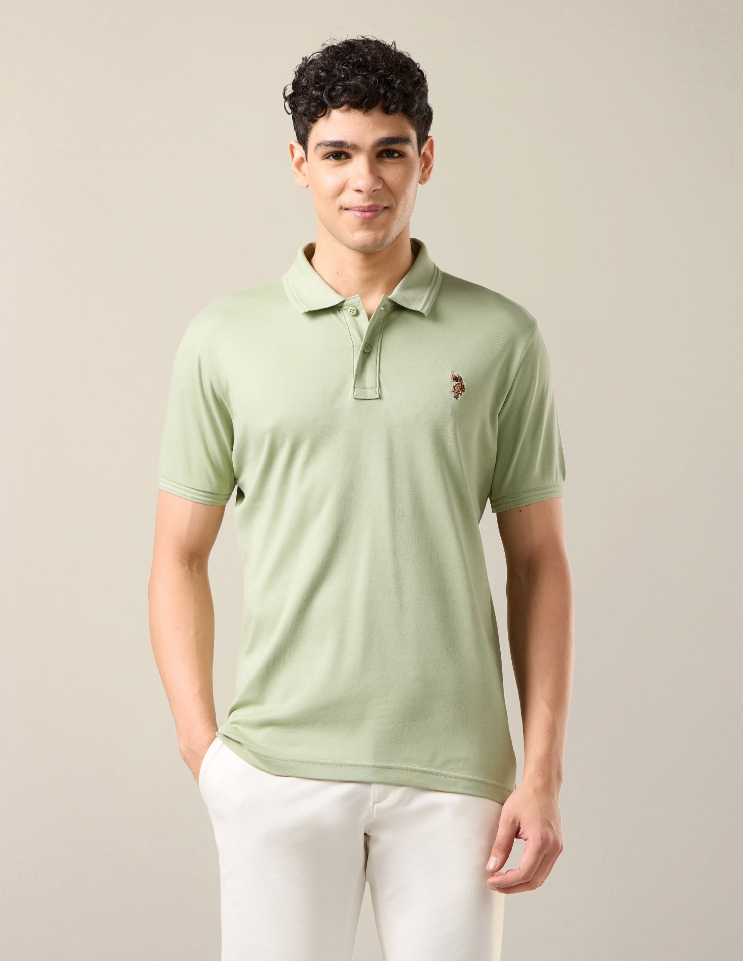 Solid Slim Fit Polo Shirt Light Green - U.S. Polo Assn. India | Large
