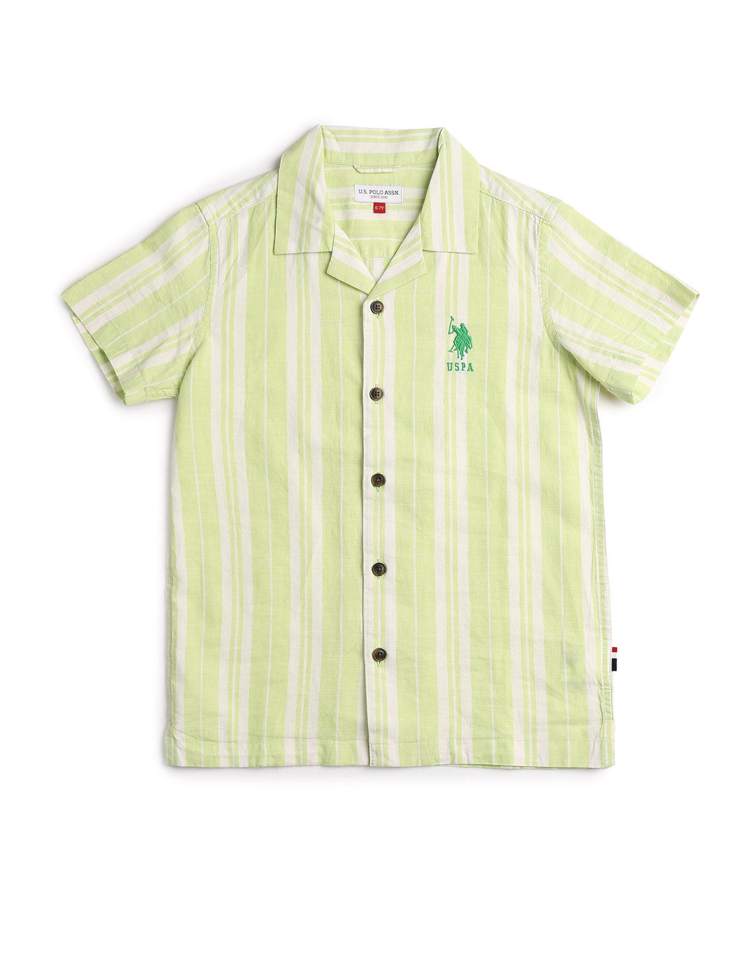 Boys Vertical Striped Cuban Shirt Green - U.S. POLO ASSN. | Large