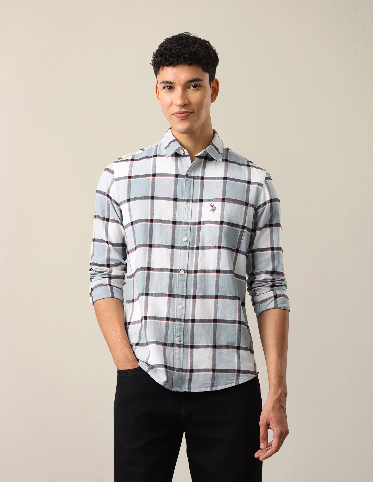 Twill Windowpane Checked Shirt Grey - U.S. Polo Assn. India | Large