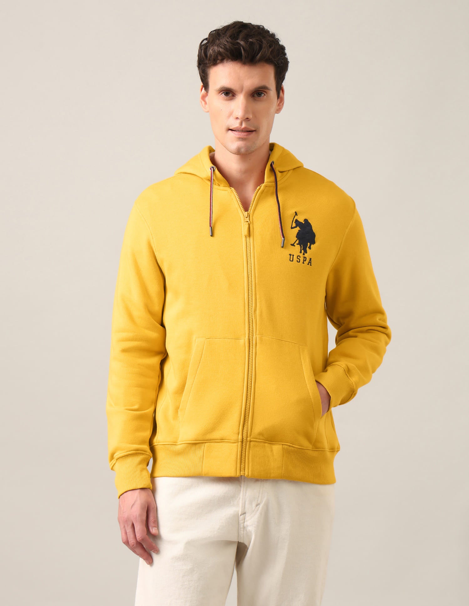Solid Hooded Sweatshirt Yellow - U.S. Polo Assn. India | Large
