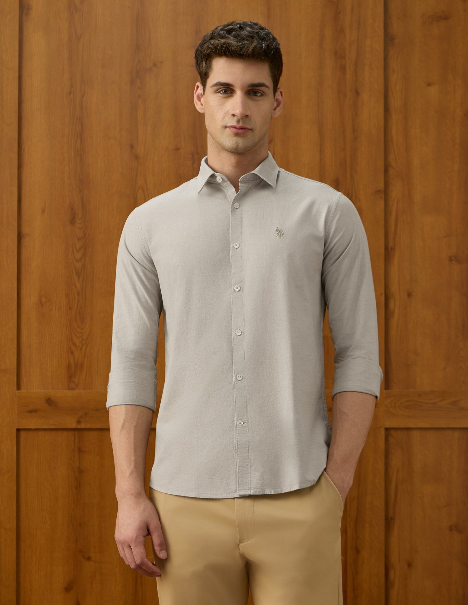 Tailored Fit Equestrian Aisle Theater Shirt Khaki - U.S. POLO ASSN. | Large