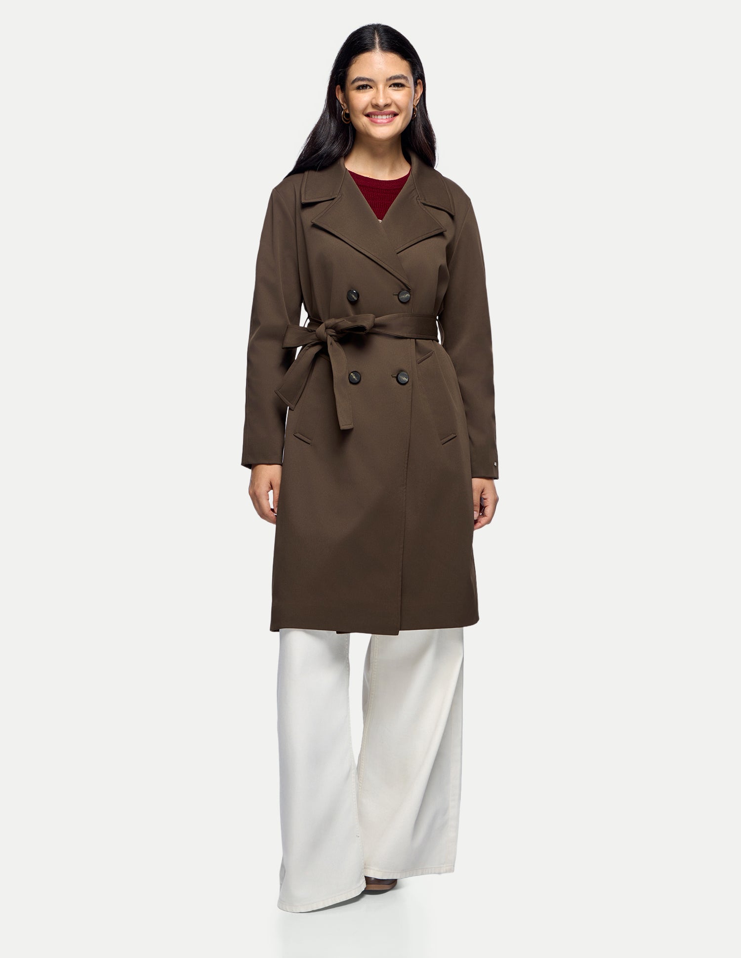 Double Breasted Trench Coat Coffee - U.S. Polo Assn. India | Large