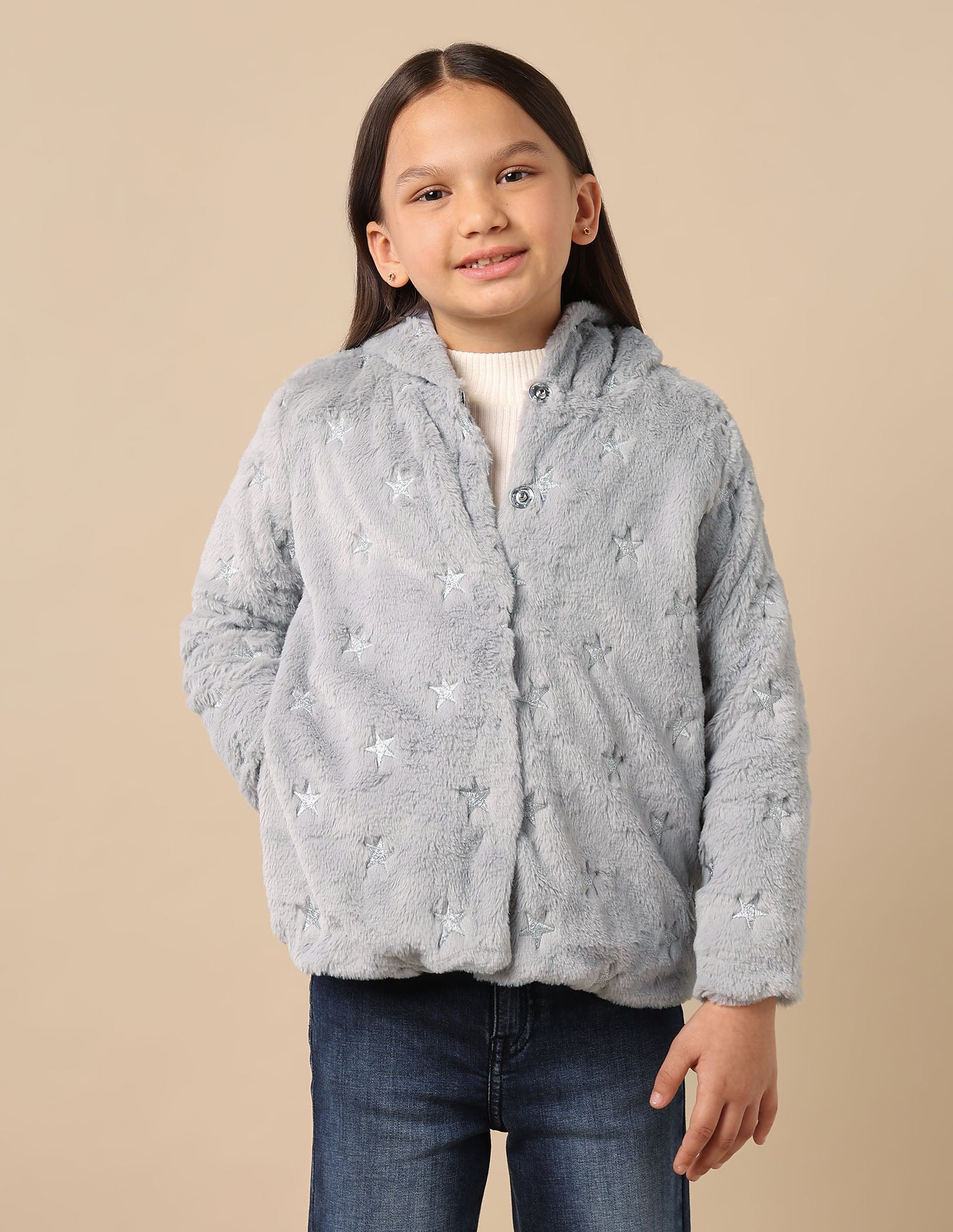 Girls Longline Fur Jacket Grey - U.S. POLO ASSN. | Large