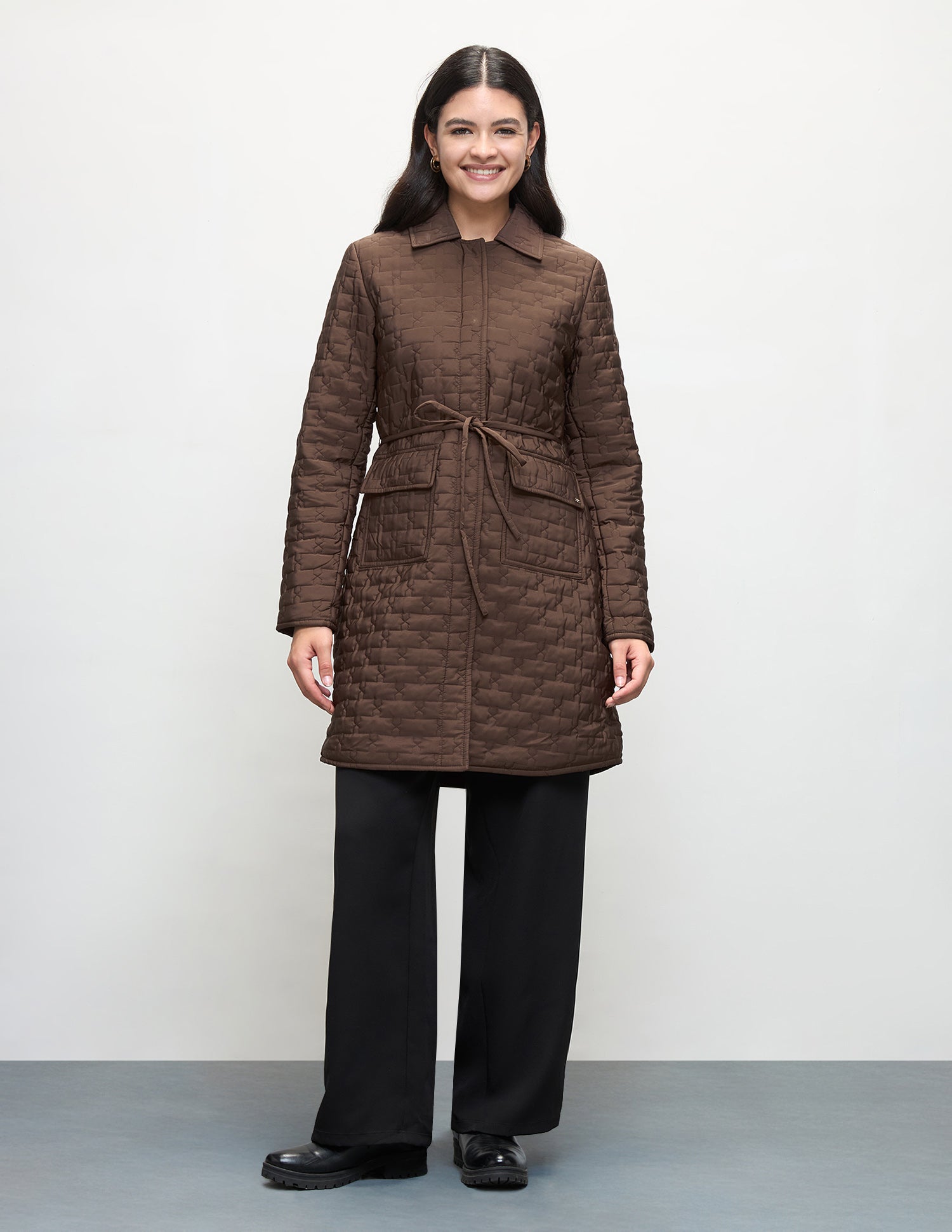 Solid Longline Quilted Jacket Brown - U.S. Polo Assn. India | Large