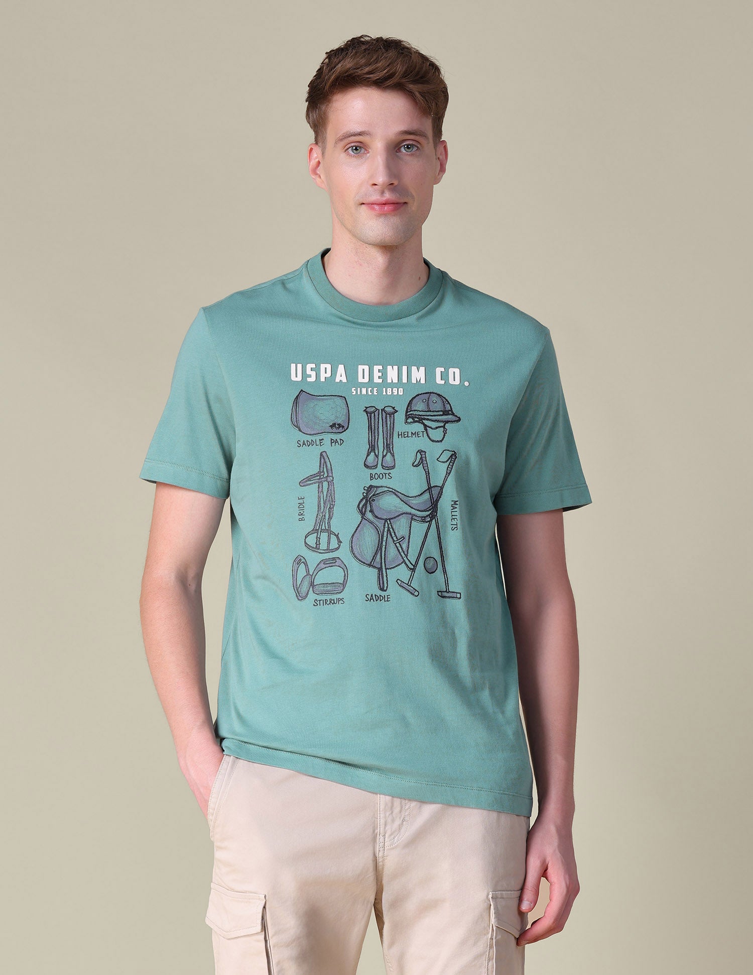 Graphic Brand Printed Slim Fit T-Shirt Light Green - U.S. POLO ASSN. | Large