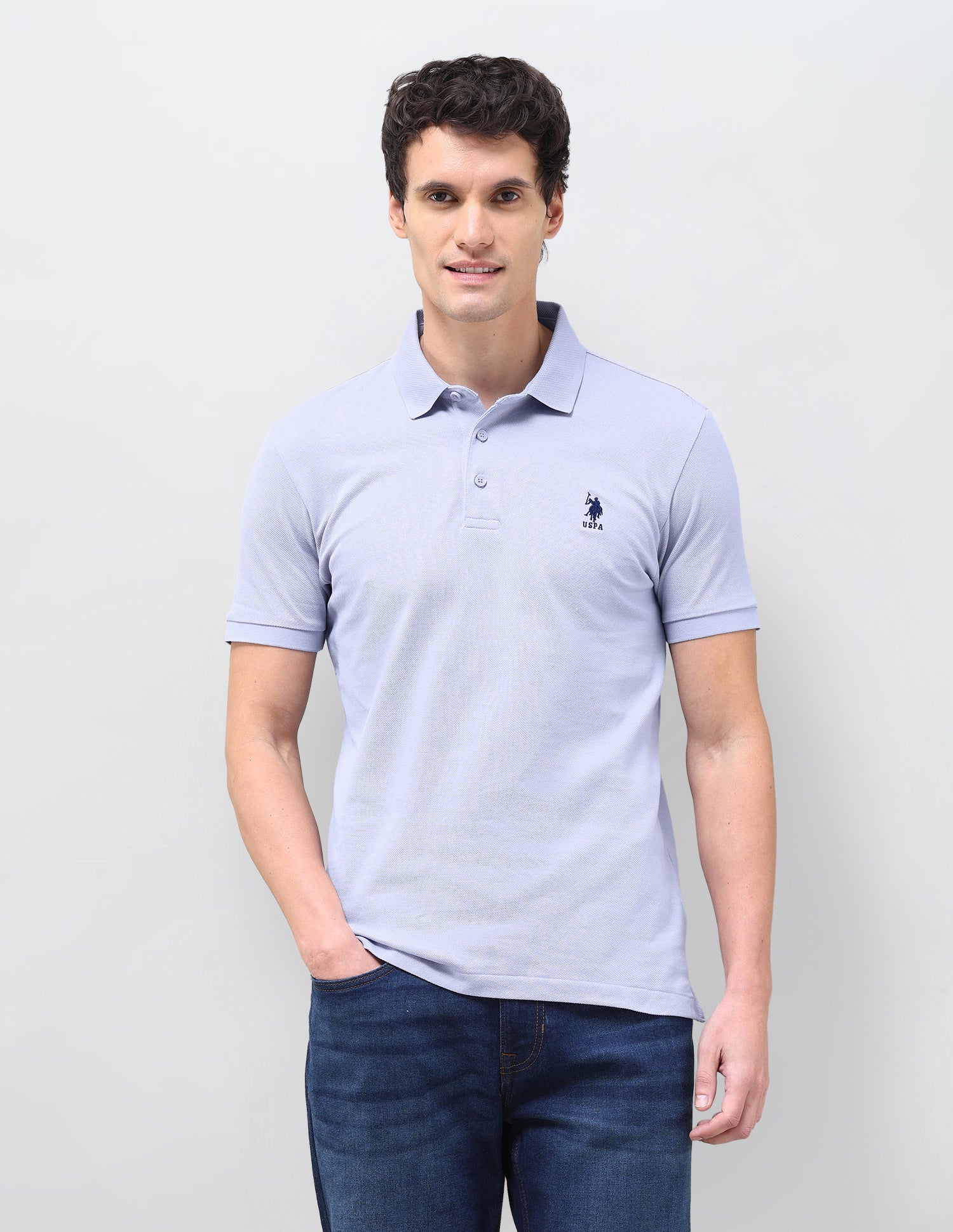 Solid Slim Fit Polo Shirt Light Blue - U.S. Polo Assn. India | Large