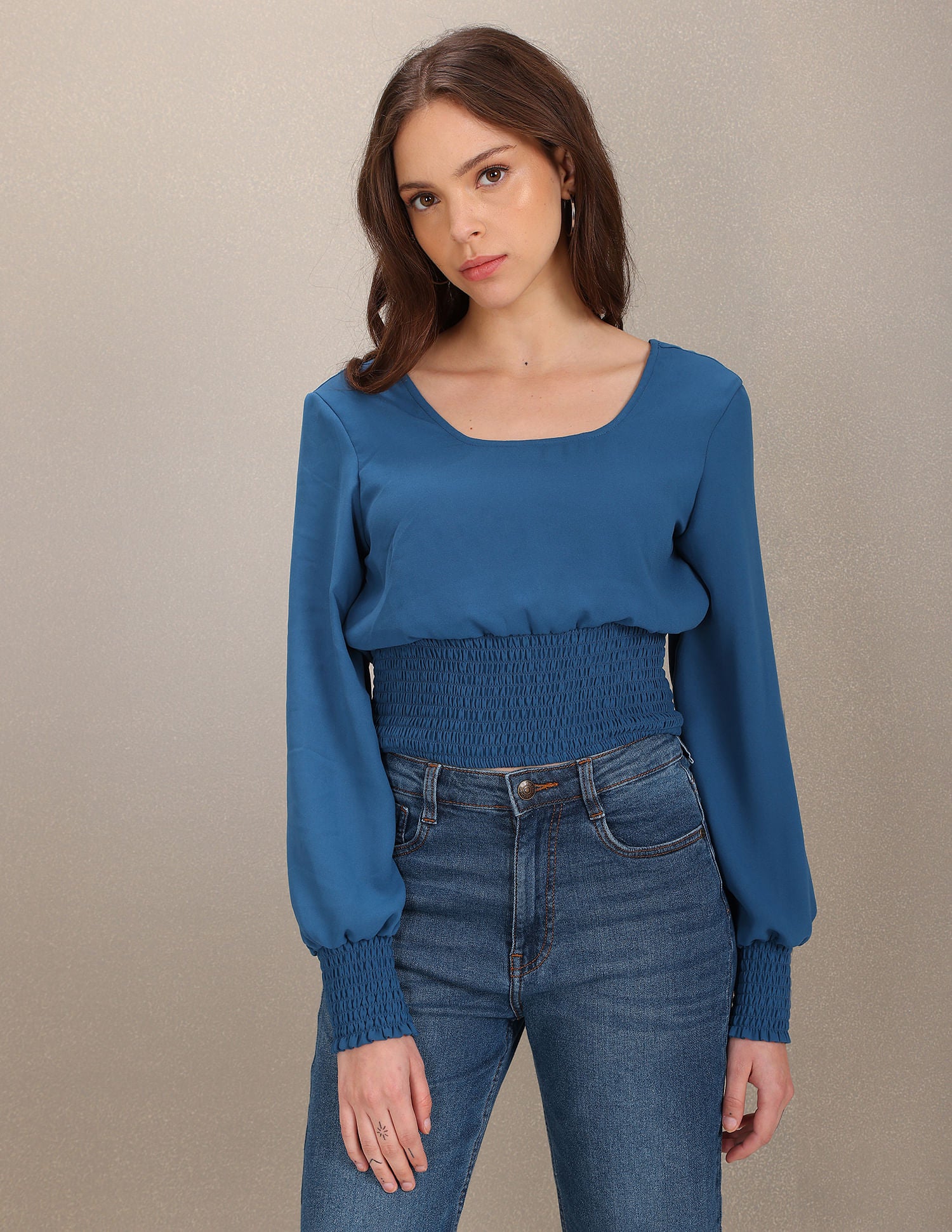Smocked Detail Cropped Top Blue - U.S. Polo Assn. India | Large