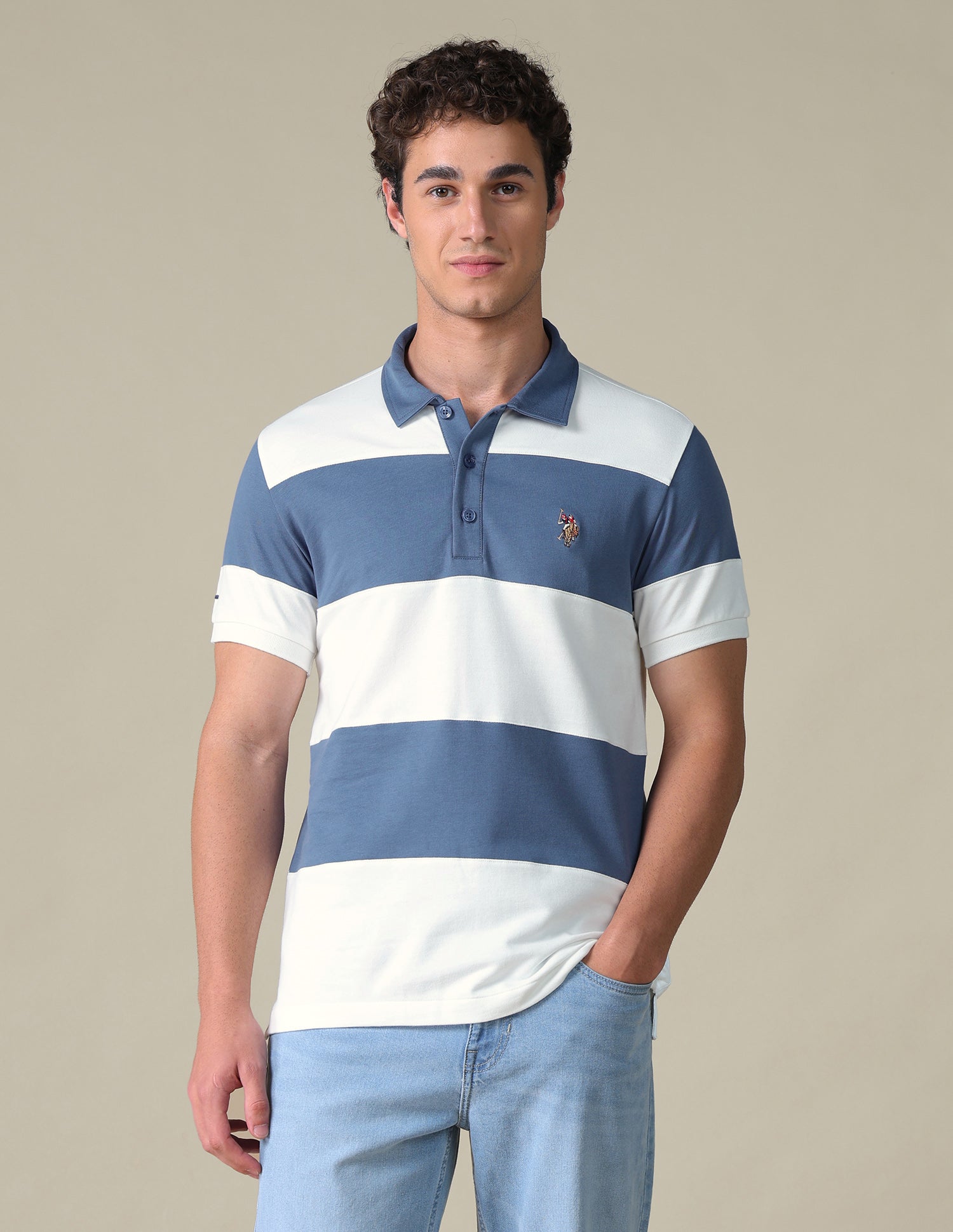 Horizontal Striped Slim Fit Polo Shirt Blue - U.S. Polo Assn. India | Large