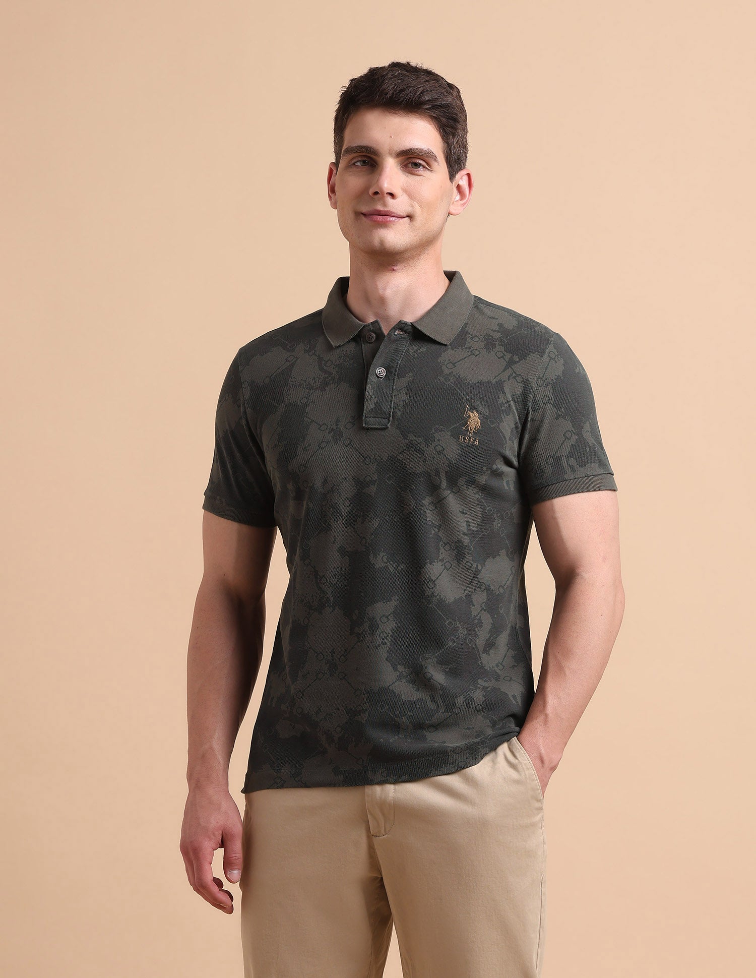 Abstract Printed Pure Cotton Polo Shirt Dark Grey - U.S. POLO ASSN. | Large