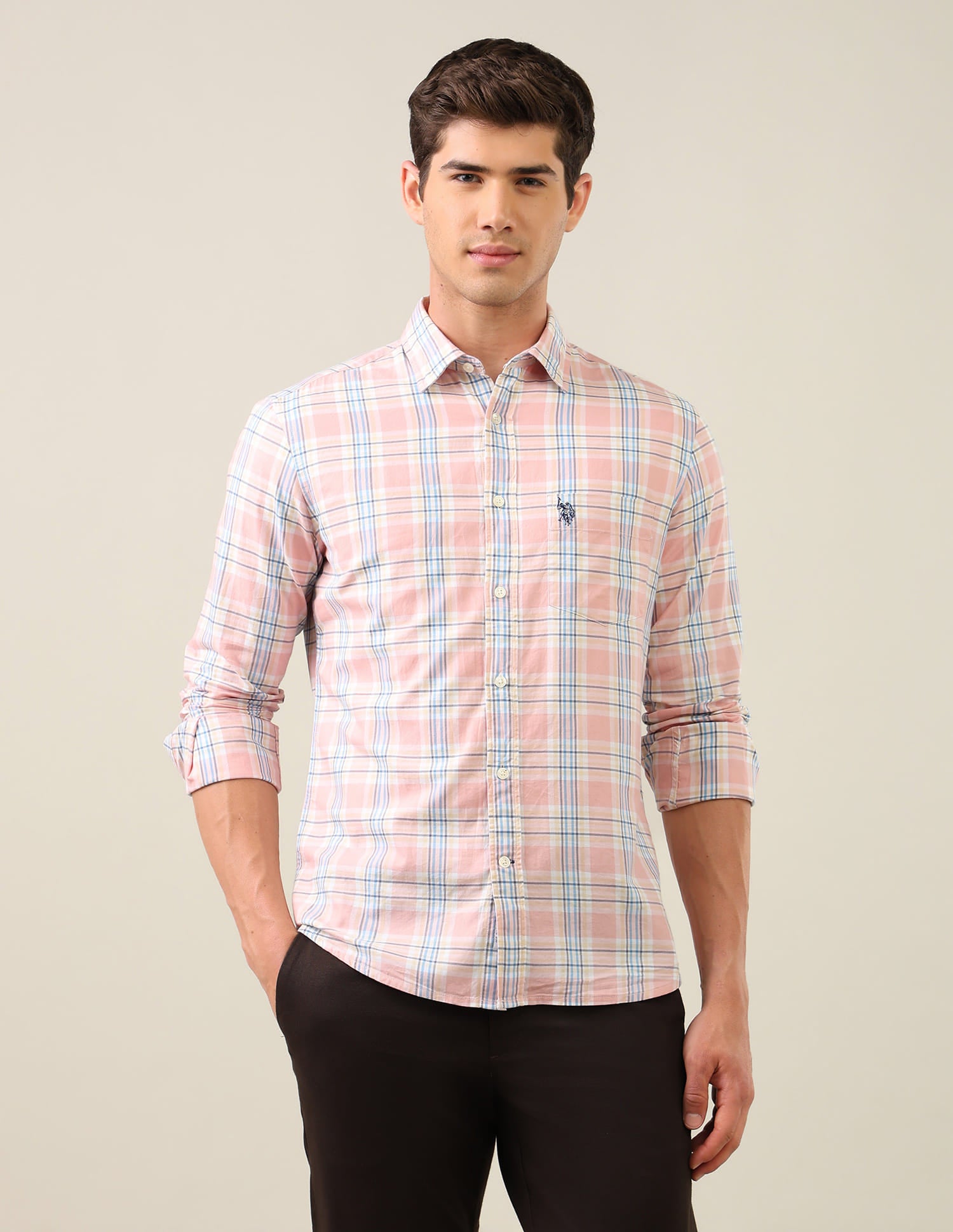 Twill Grid Tattersall Checked Shirt Orange - U.S. Polo Assn. India | Large