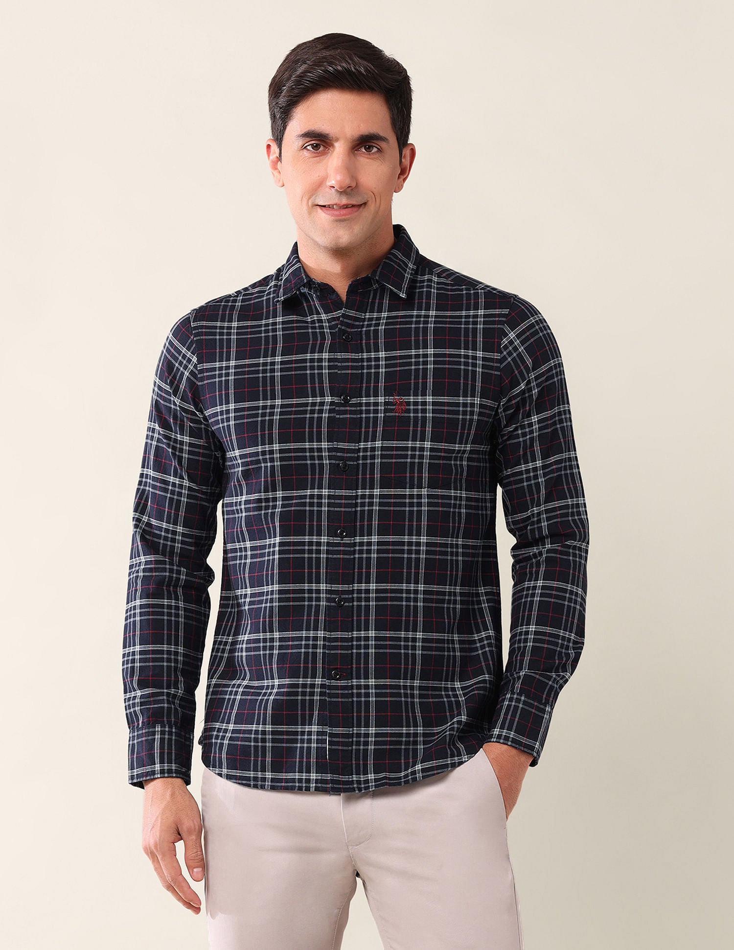 Tailored Fit Checked Shirt Navy - U.S. Polo Assn. India | Large