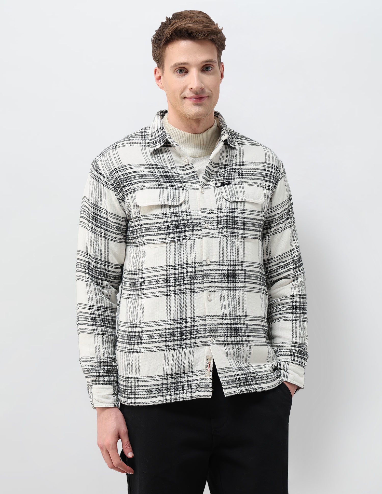 Tartan Checked Slim Fit Shirt Off White - U.S. Polo Assn. India | Large
