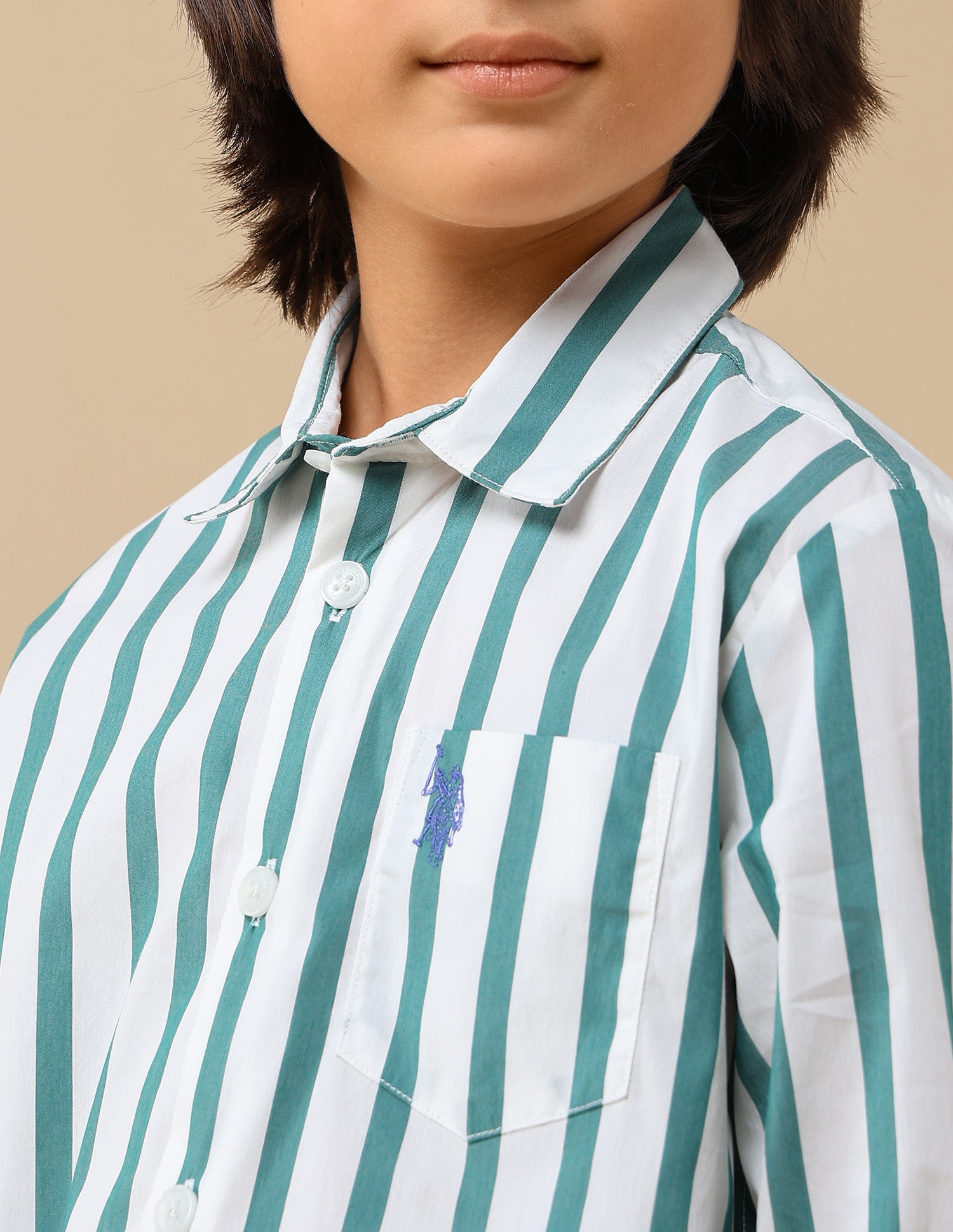 Boys Vertical Striped Regular Fit Shirt Green - U.S. POLO ASSN. | Large