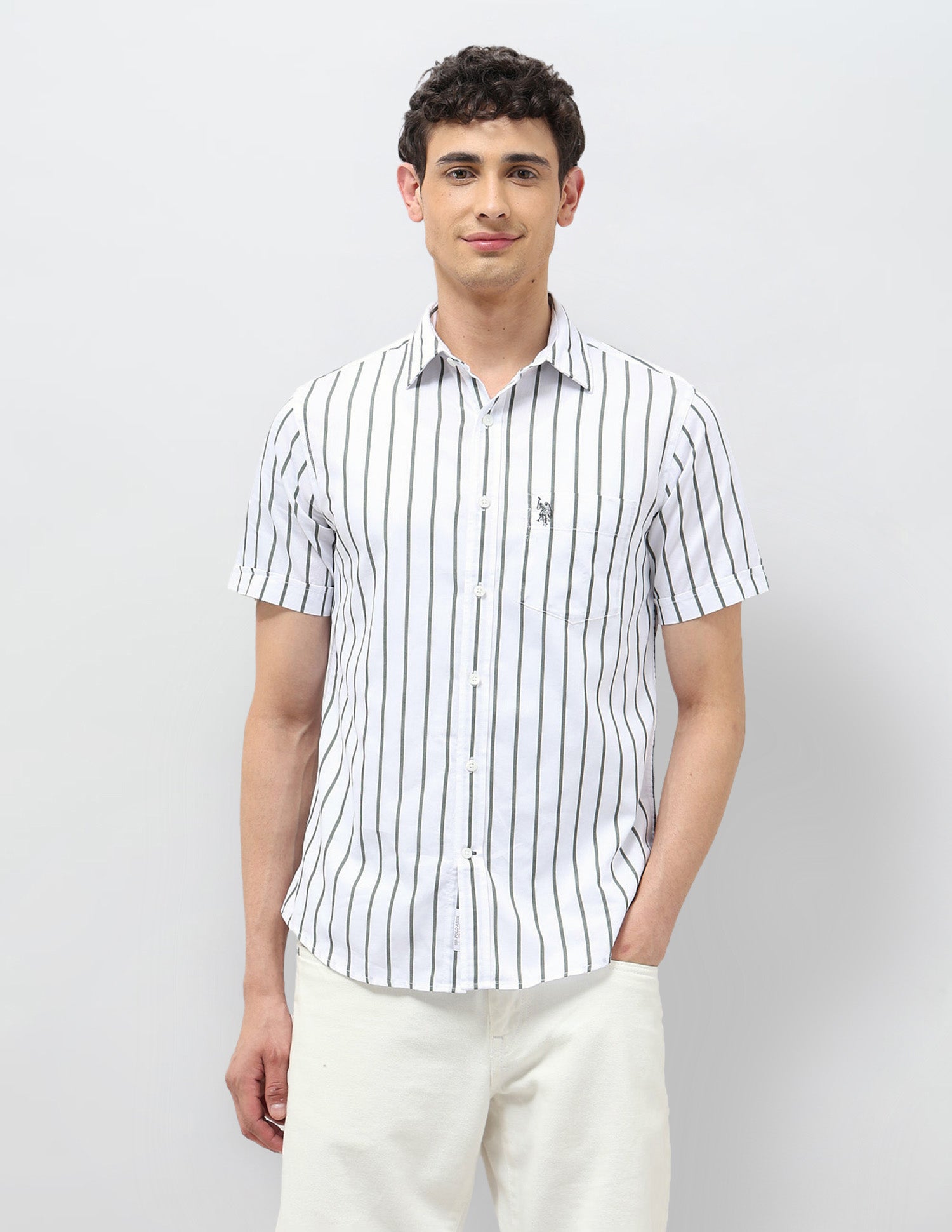 Vertical Striped Tailored Fit Shirt Olive - U.S. POLO ASSN. | Large