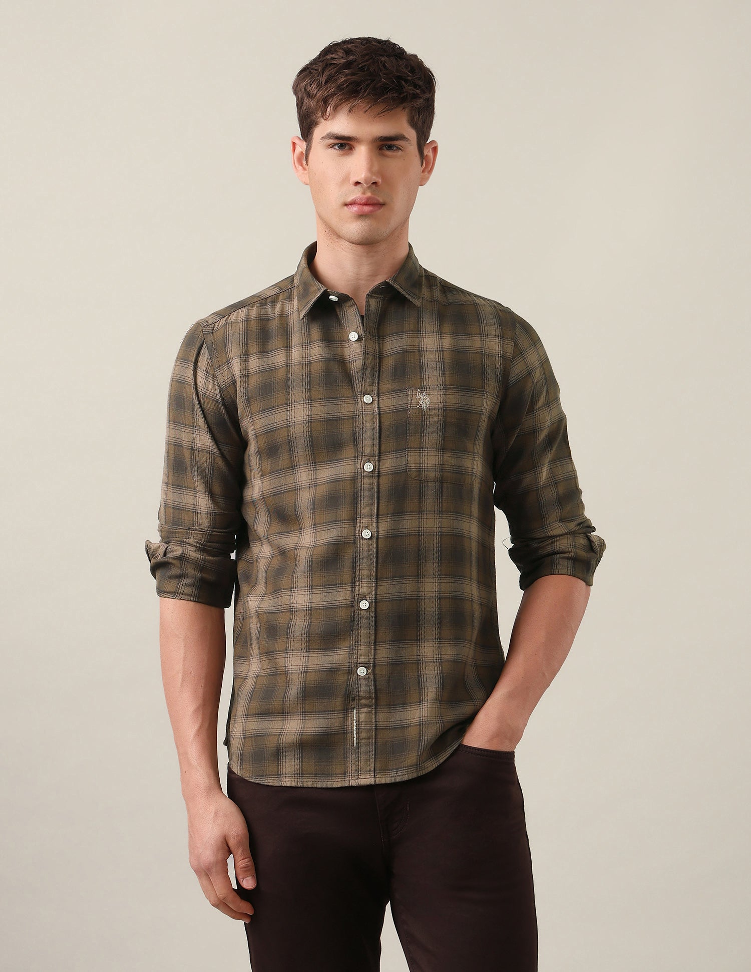 Tartan Checked Twill Shirt Brown - U.S. Polo Assn. India | Large